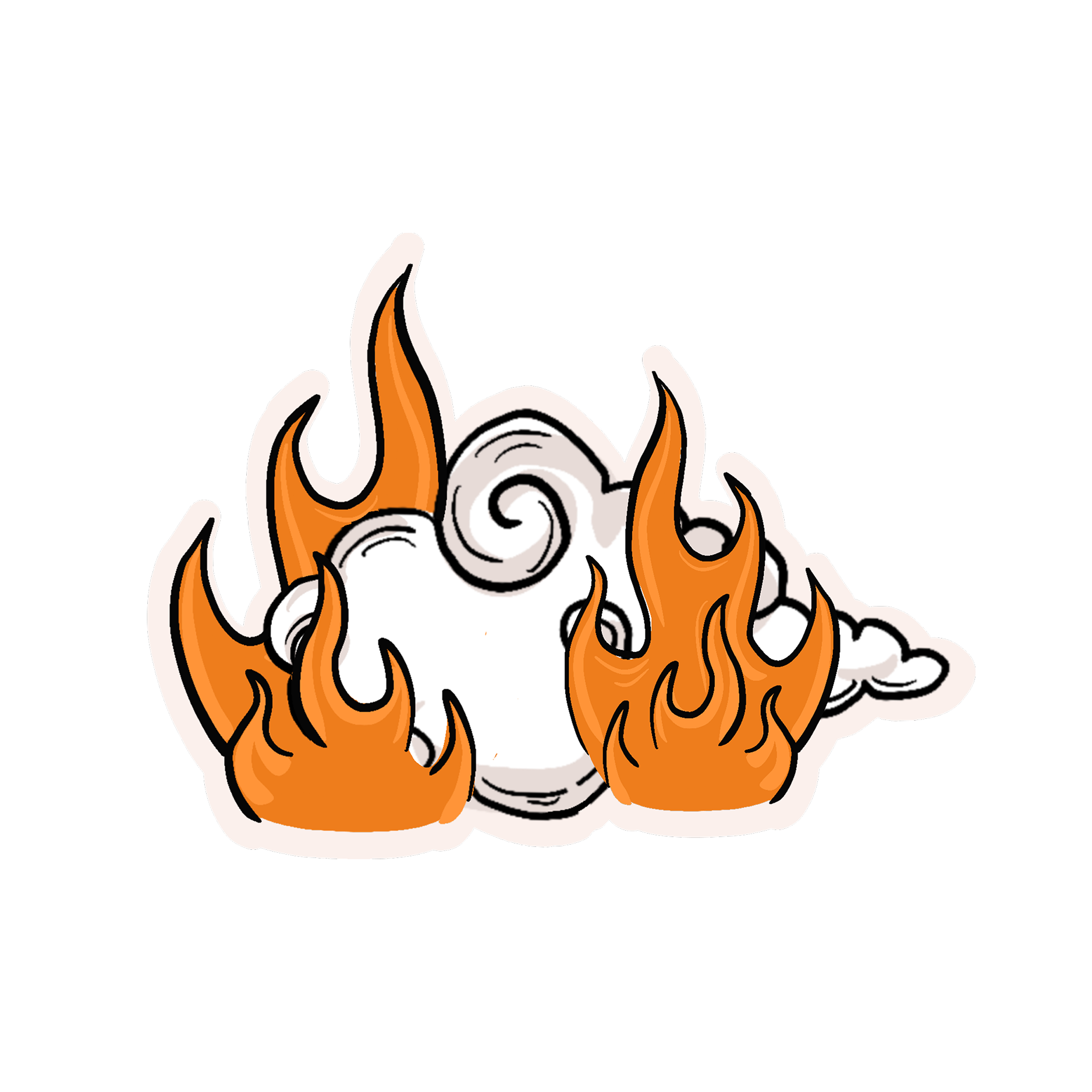 Illustration of a toaster with bread slices, surrounded by orange flames and gray smoke.