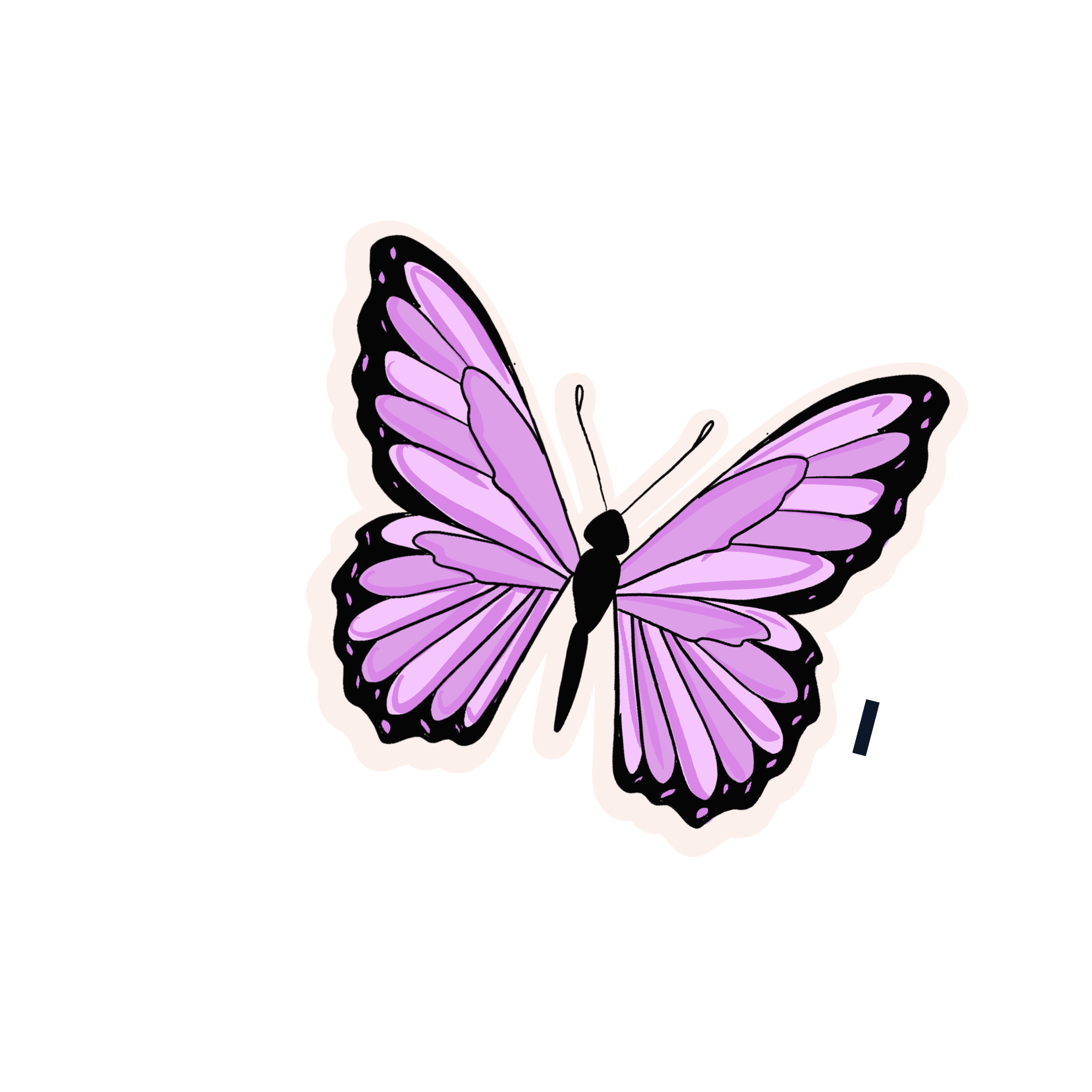 A purple and black butterfly illustration on a black background.