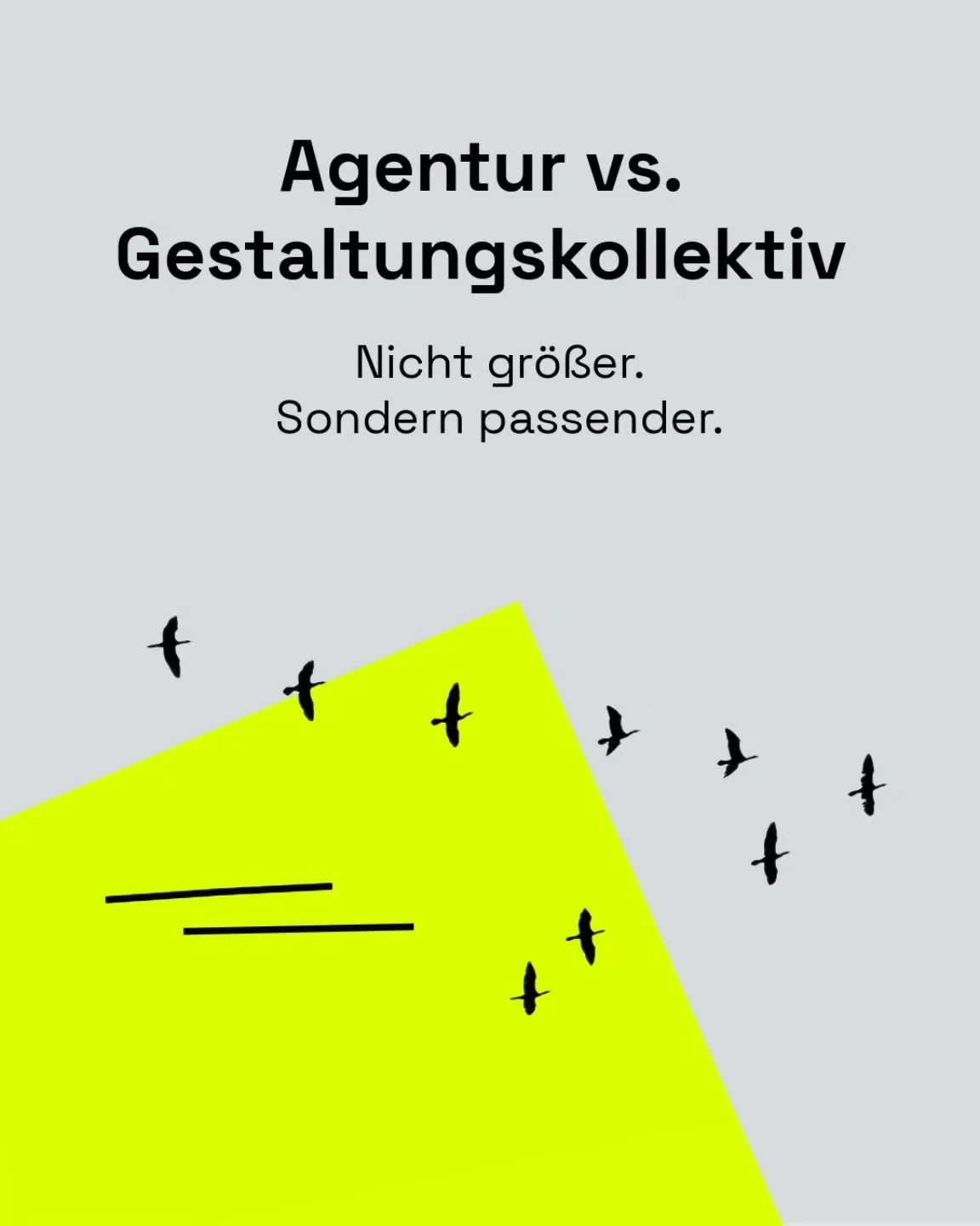 Agentur vs. Gestaltungskollektiv

Viele Praxen suchen eine Agentur.
Und bekommen Strukturen, die sie nicht brauchen.

&mdash;

Zu viele Ebenen.
Zu viele Abstimmungen.
Zu wenig Tempo.

&mdash;

Ein Gestaltungskollektiv denkt anders.

Nicht in Abteilun