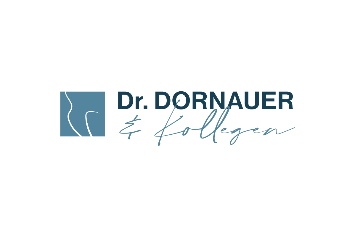 Logo für Dr. Dornauer und Kollegen, bestehend aus einem blauen Quadratzahn mit einer schwarzen Linie, gefolgt vom Text 'Dr. Dornauer' in dunklem Blau und 'und Kollegen' in geschwungener Schrift.
