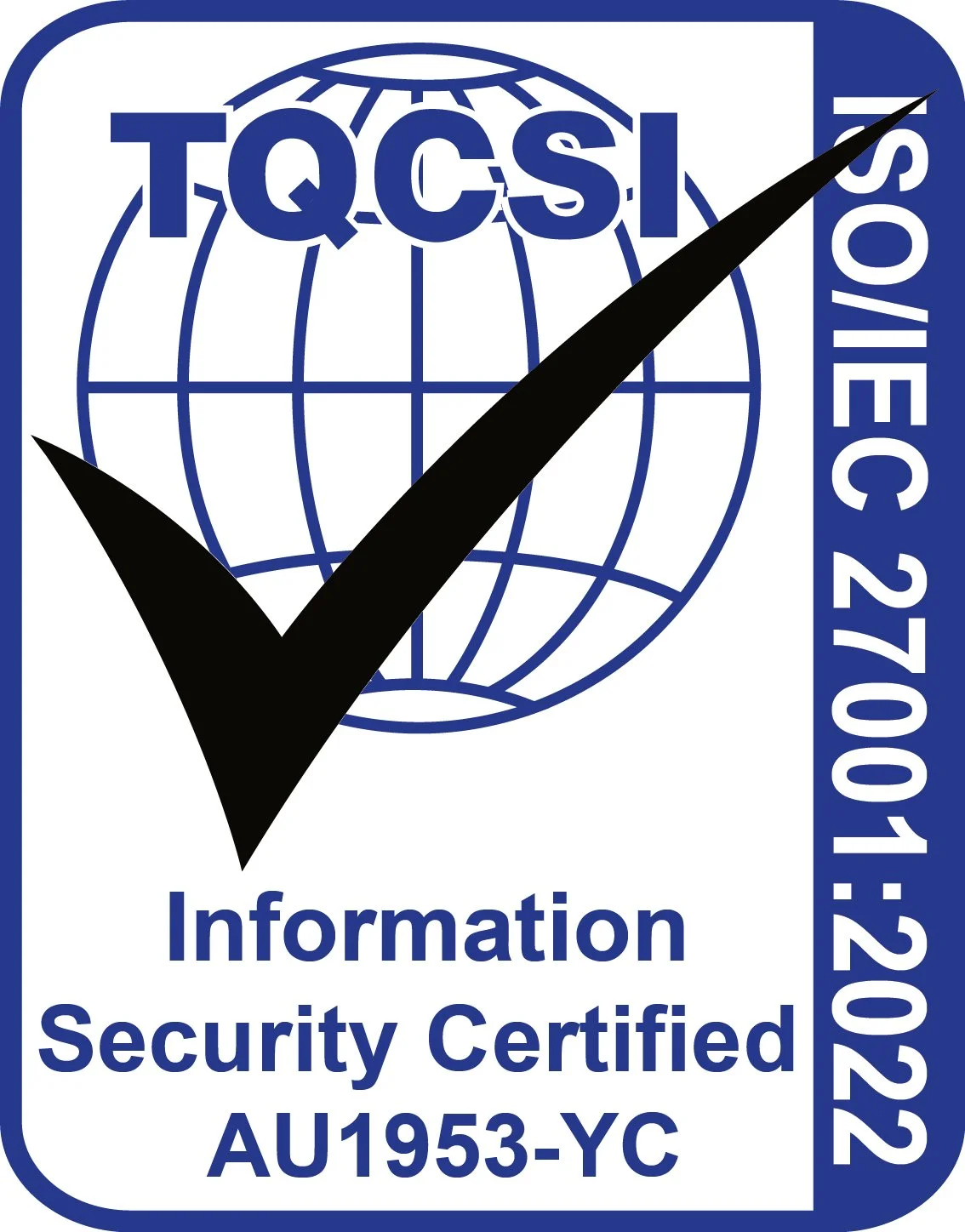 ISO Compliance logo consisting of a globe icon with a tick mark in front.
