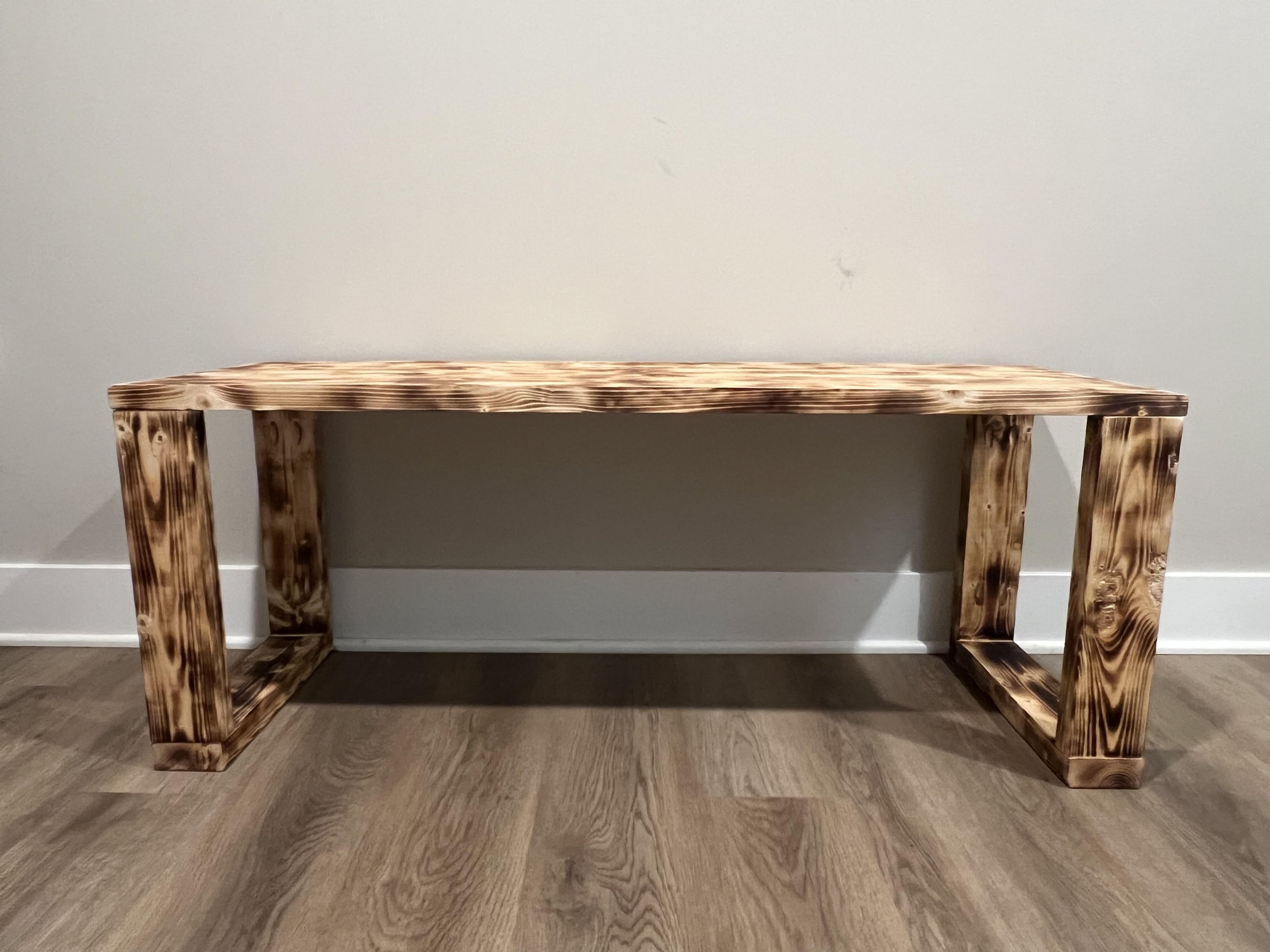 Solid Wood Bench – Rustic Burned Finish