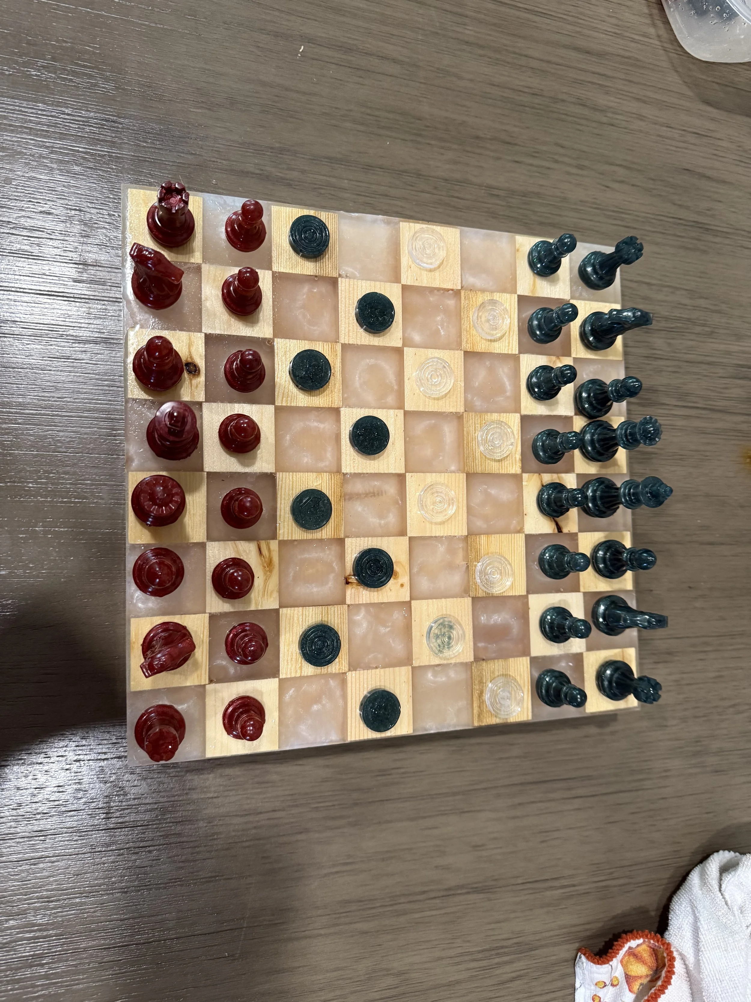 Handmade Wood & Epoxy Checkers/Chess Board