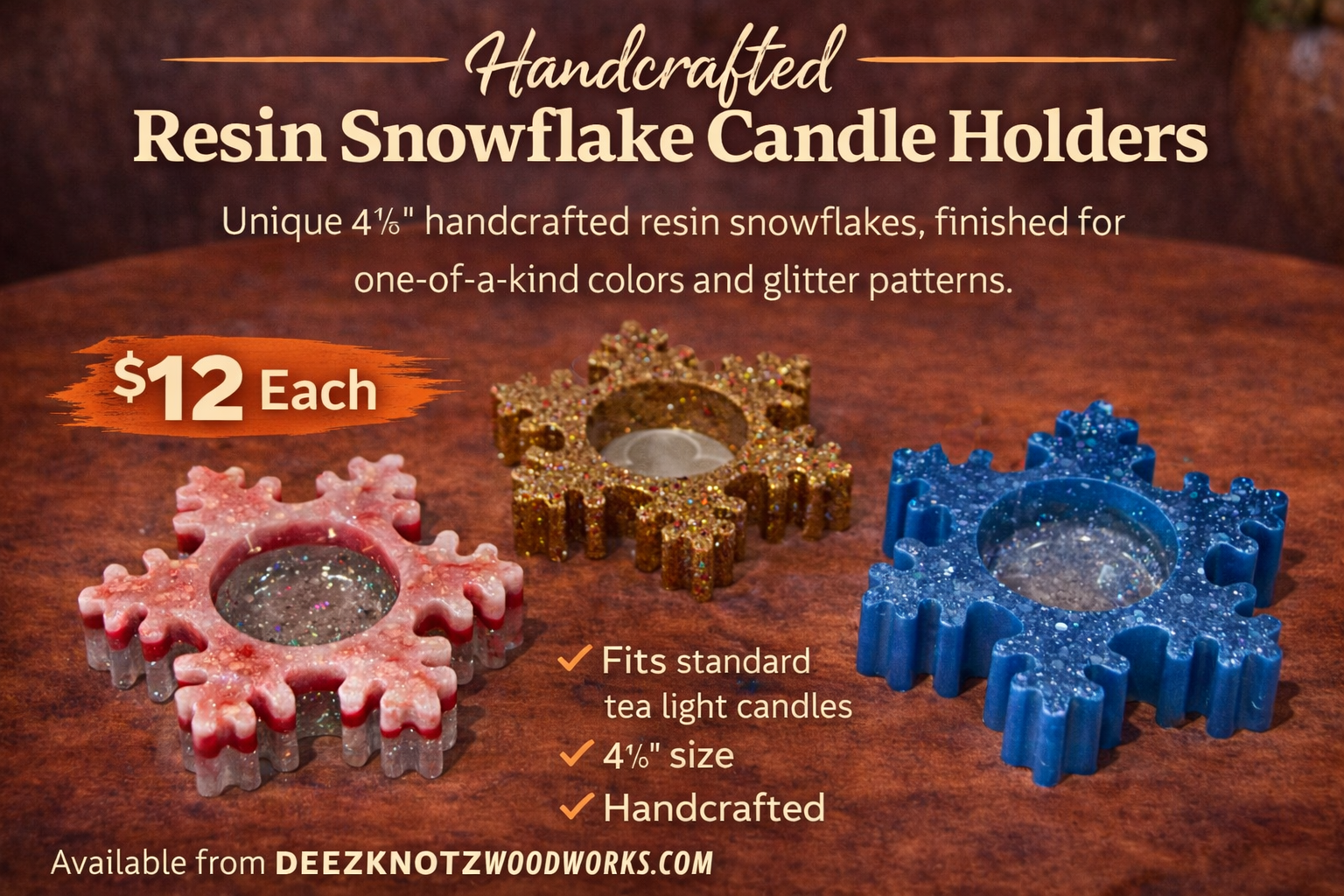 Resin Snowflake Candle Holders