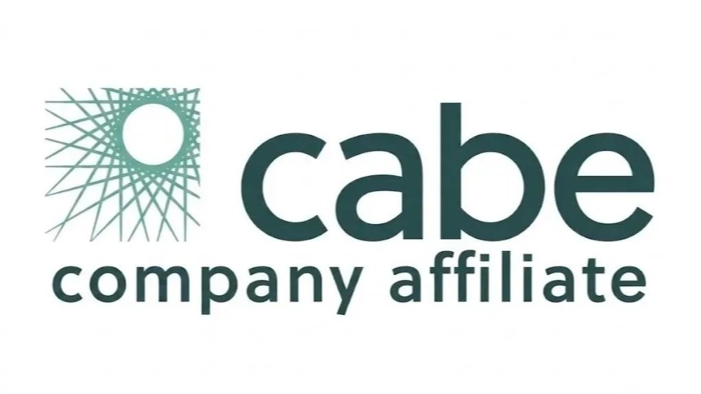 CABE company affiliate logo with a geometric sunburst symbol to the left of the text.