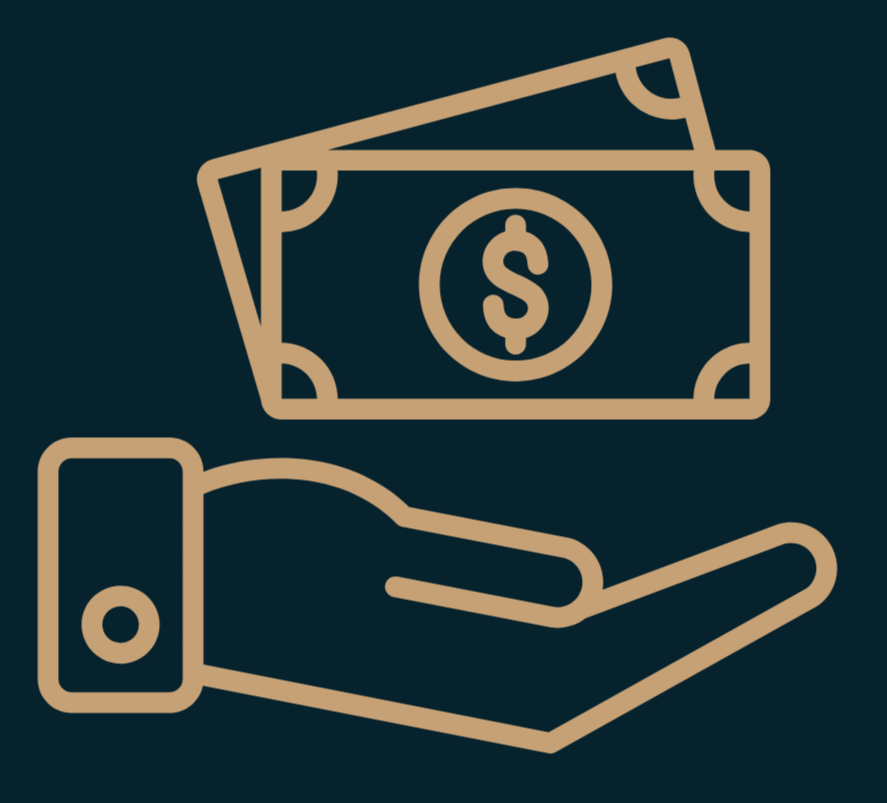 Icon of a hand holding money bills with a dollar sign.