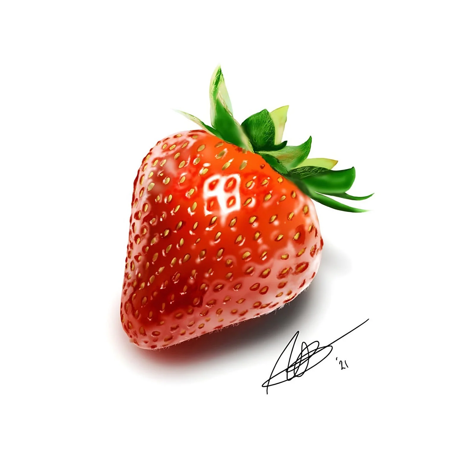 Artwork of a single red strawberry on white by Rob Bateman