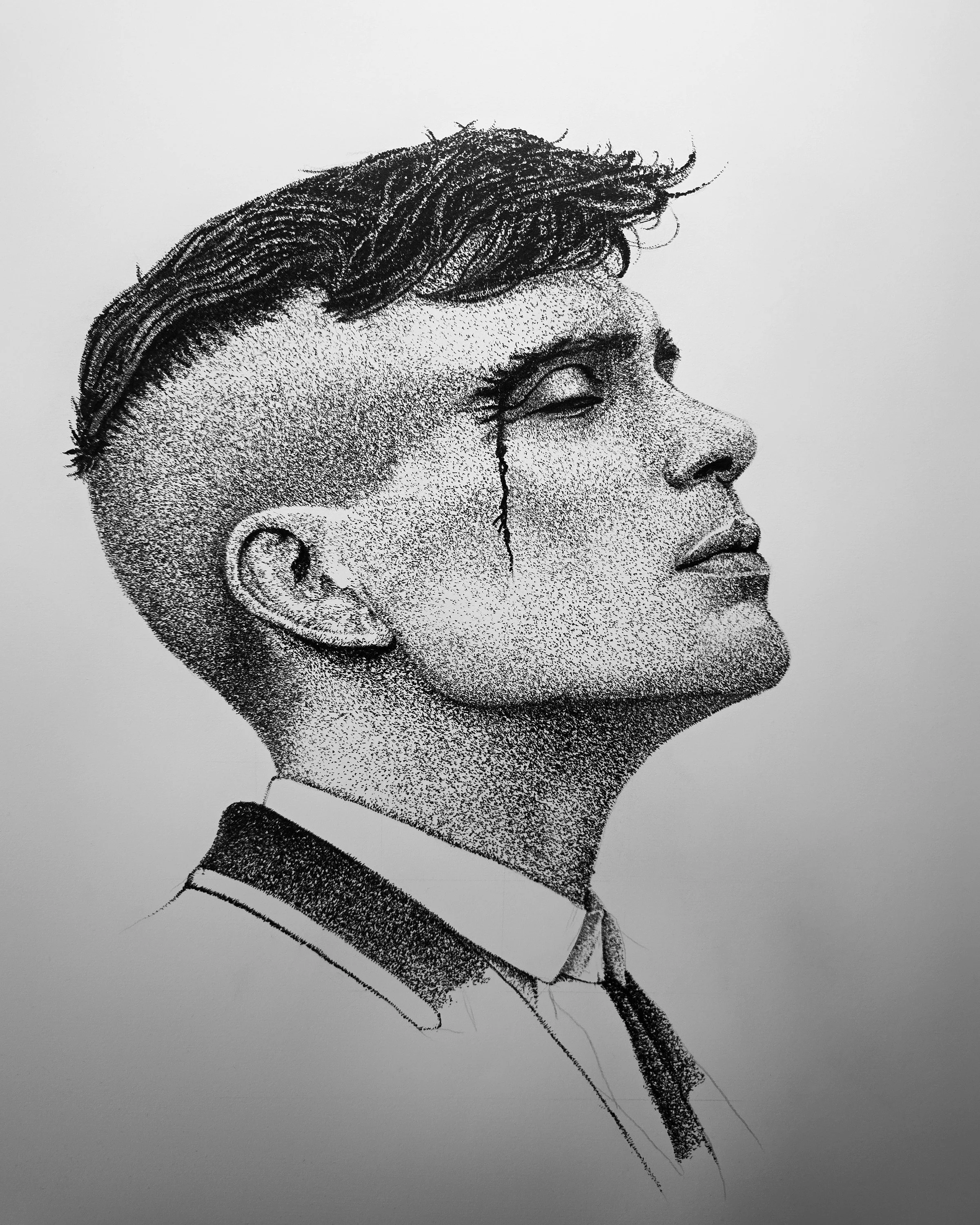 Original stippled portrait of Thomas Shelby by Rob Bateman