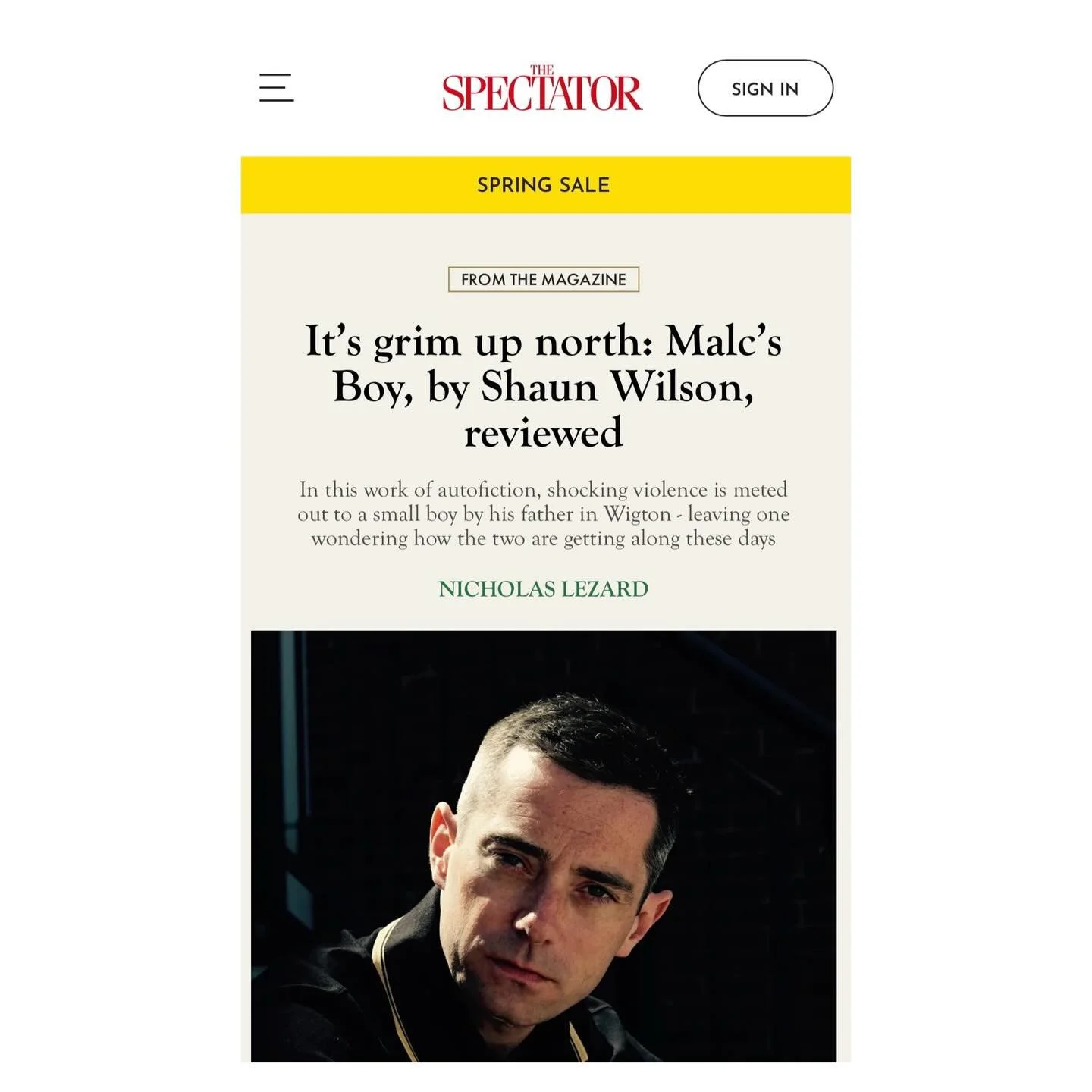 Another review for MALC&rsquo;S BOY 🥳 &mdash; in @spectator1828 by Nick Lezard. 

@conduitbooks @smw_writing