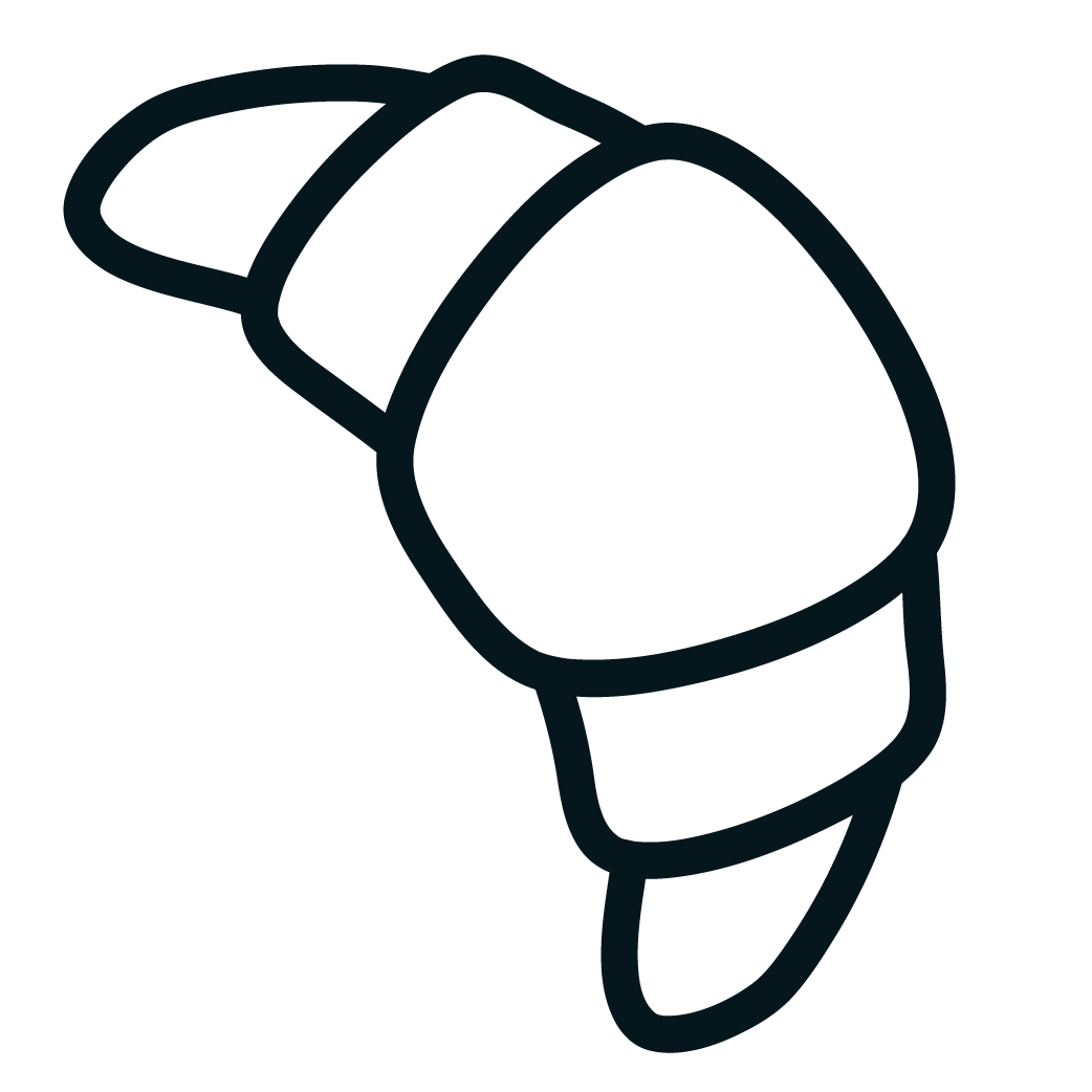 Outline drawing of a croissant with folds.