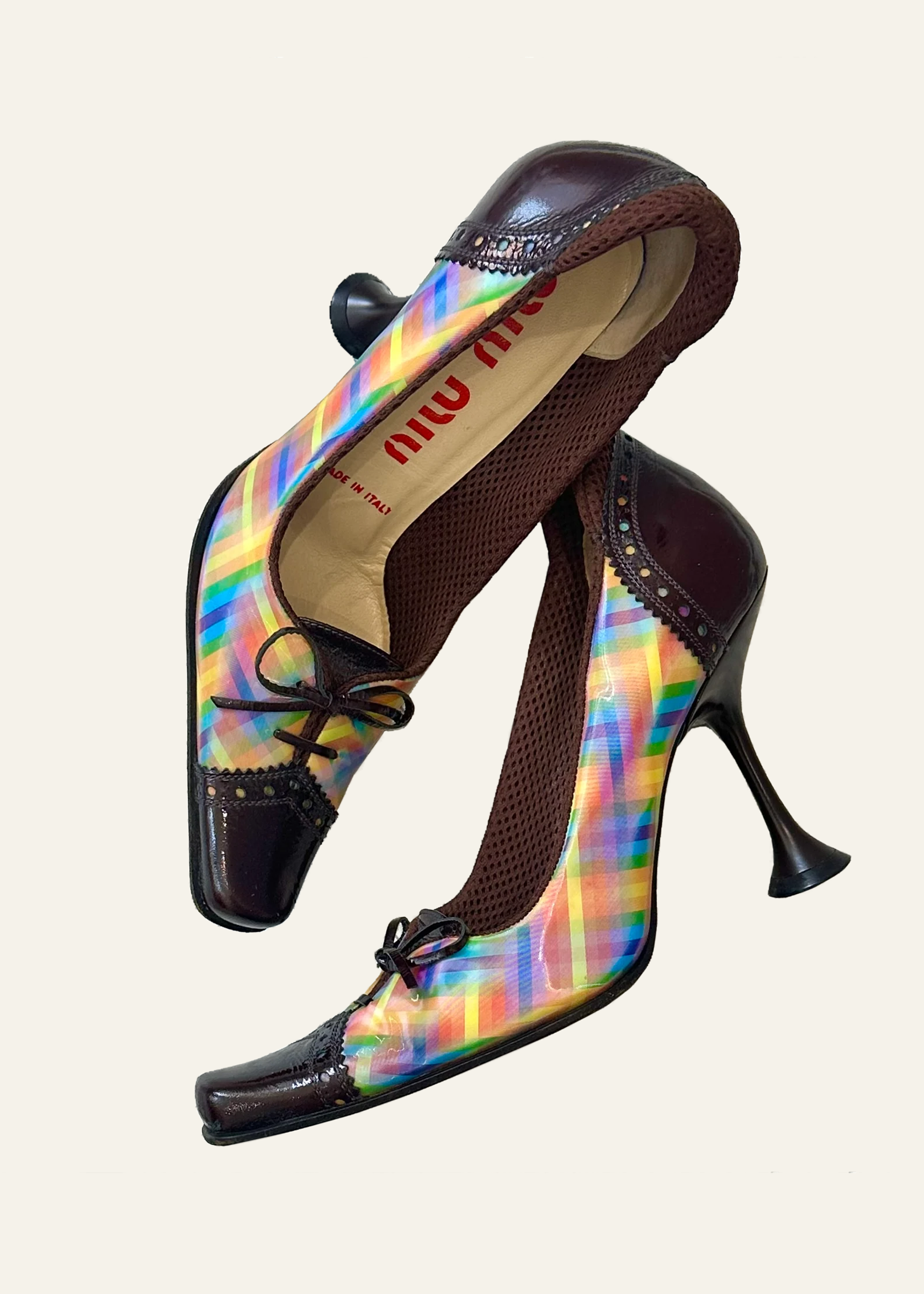 Miu Miu fw 1999 multi colour plaid heels