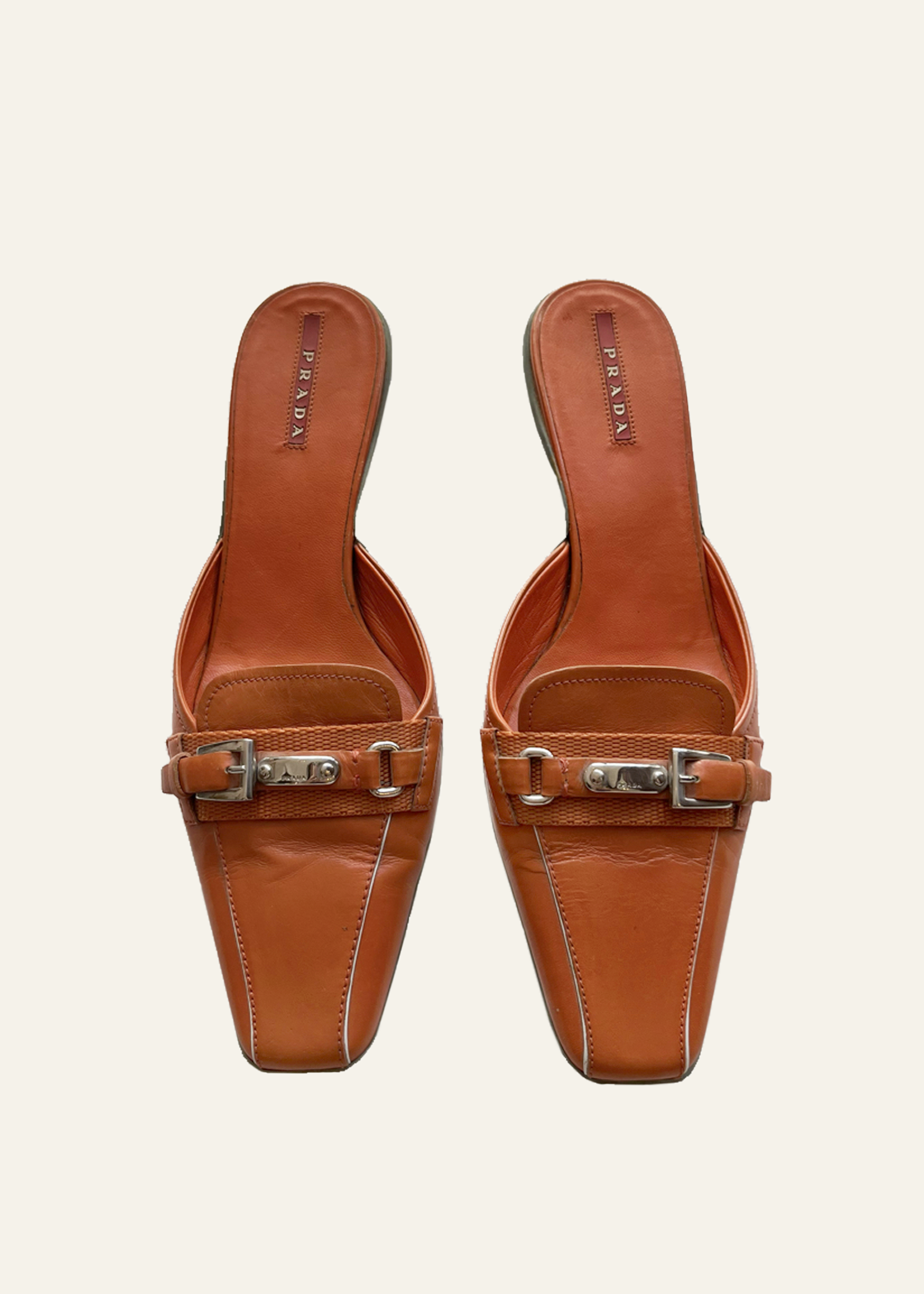 Prada ss 1999 orange kitten heels