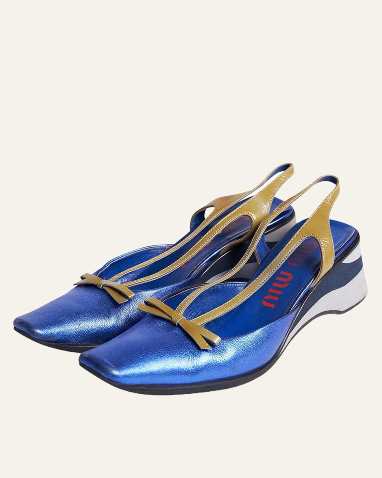 Miu Miu ss 2000 metallic blue mule shoes