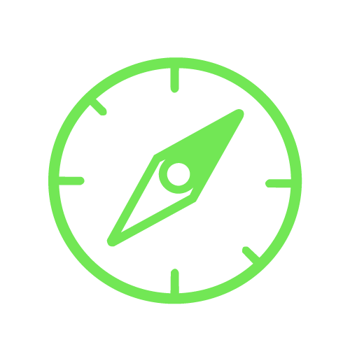 Groene kompas op zwarte achtergrond.