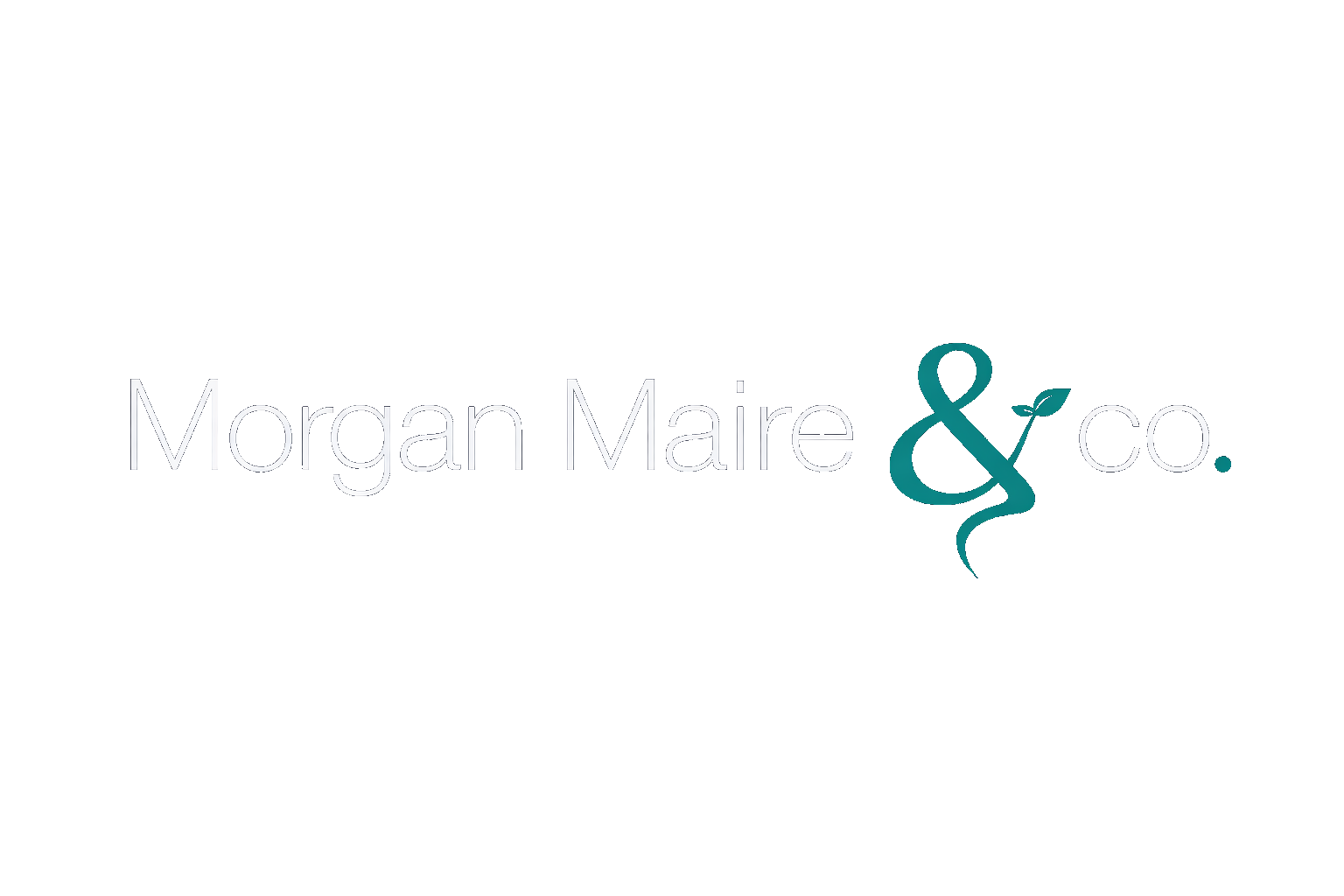 Logo of Morgan Maire & Co. with dark background, white text, teal ampersand, and small leaf detail on the ampersand.