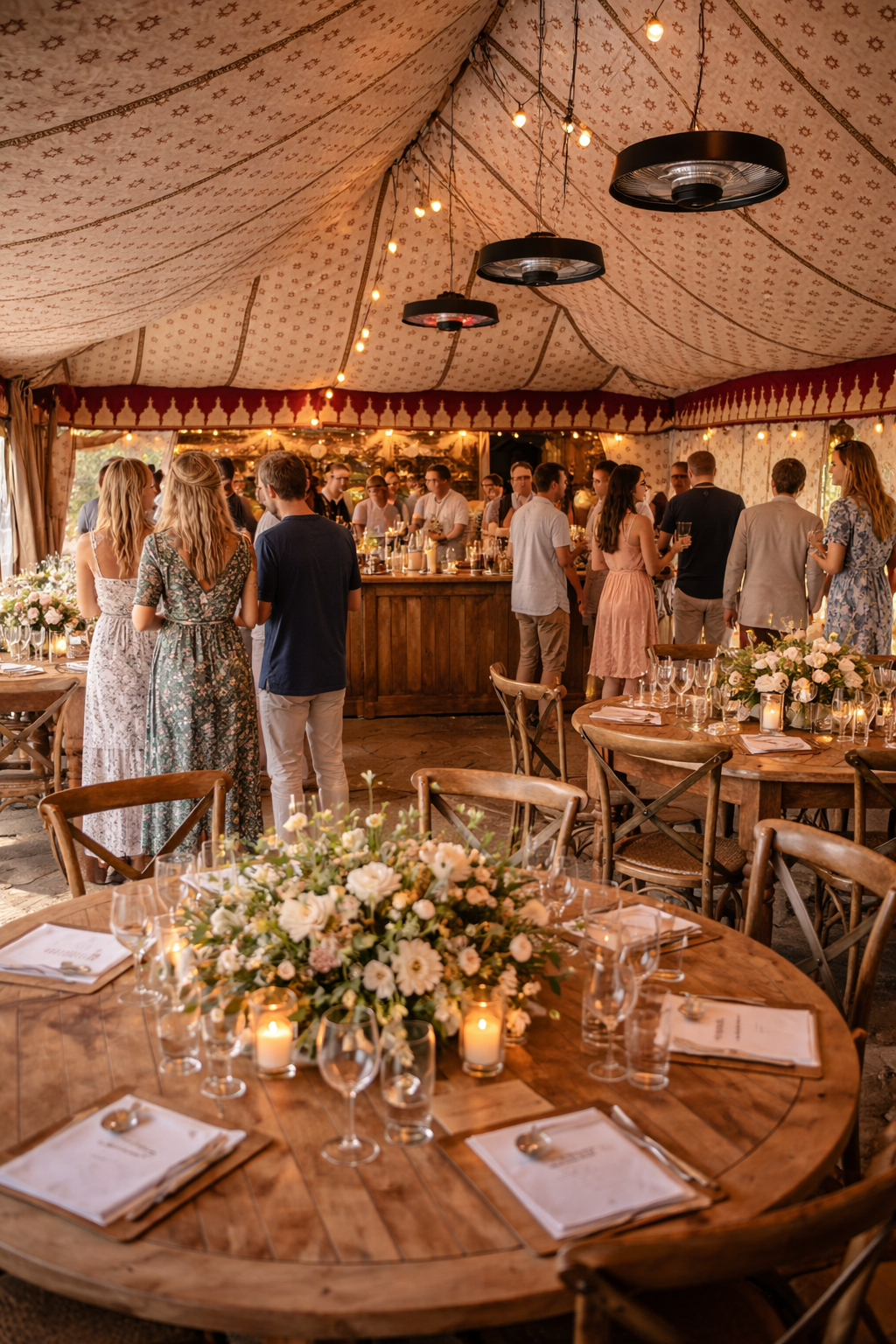 Luxury Brown Canvas Marquee hosting Winter dining party.