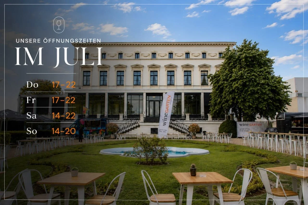 ☀️🍷 Sommer im wineGARTEN.

Die Tage sind l&auml;nger, die Abende sch&ouml;ner &ndash; und wir sind nat&uuml;rlich f&uuml;r euch da.

Kommt vorbei, genie&szlig;t ein gutes Glas Wein, leckeres Essen und entspannte Stunden im sch&ouml;nsten Garten der 