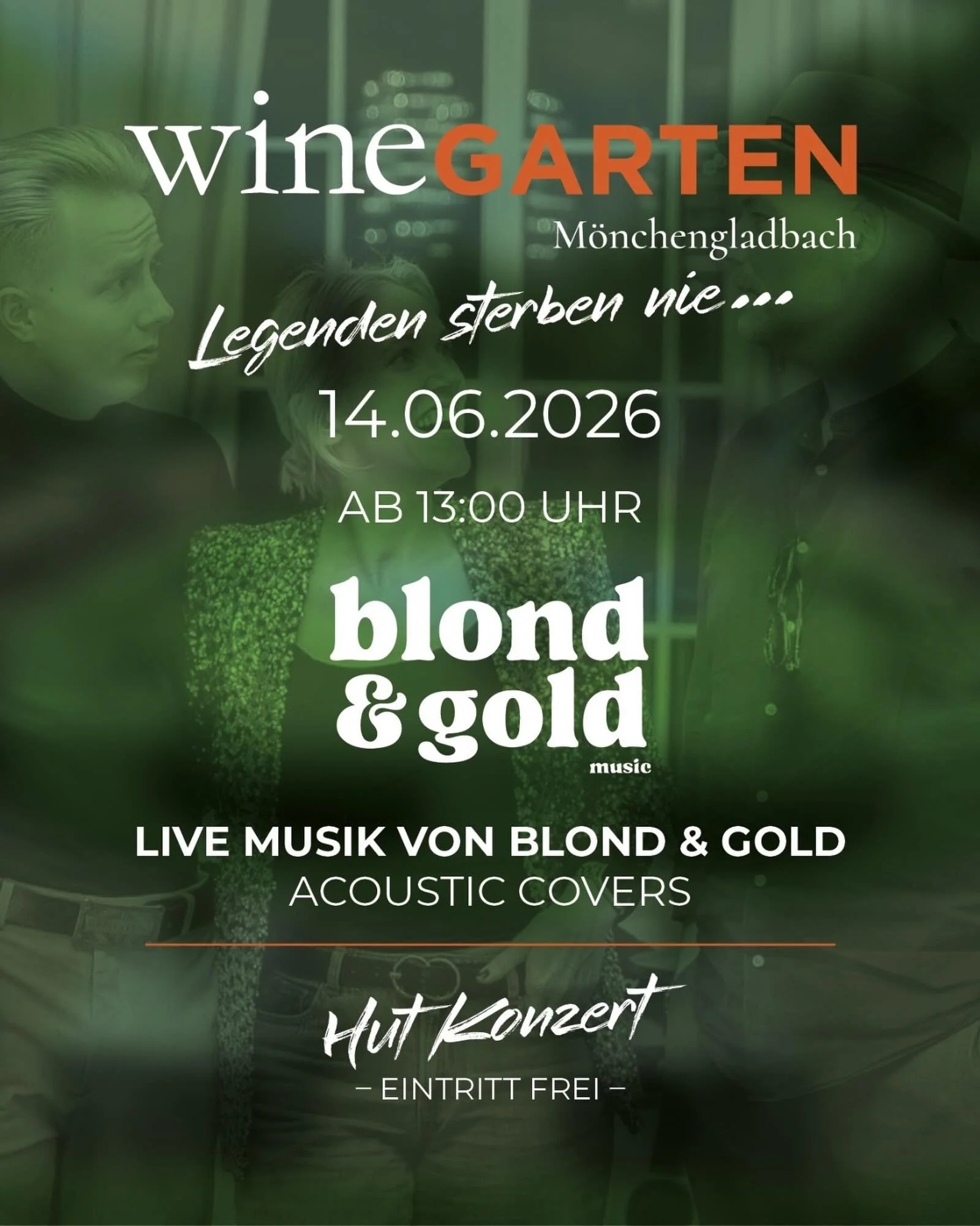 🎶🍷 Sonntag. Live-Musik. wineGARTEN.

Manchmal braucht es nicht mehr als ein Glas Wein, gute Gesellschaft und die passende Musik.

Am Sonntag, den 14.06.2026, begr&uuml;&szlig;en wir @blondandgold_music im wineGARTEN M&ouml;nchengladbach. Das sympat