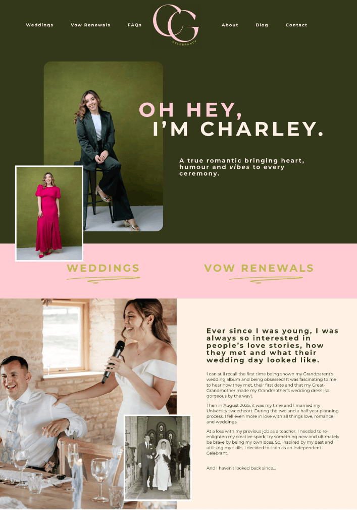 Homepage screenshot of the CG Celebrancy About Webpage