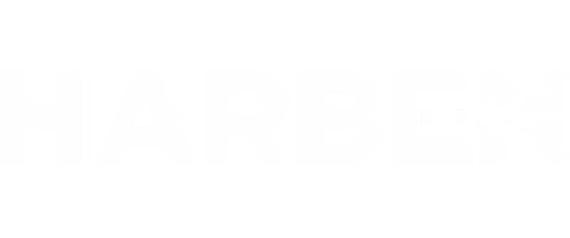 Harben logo wite on clear background.