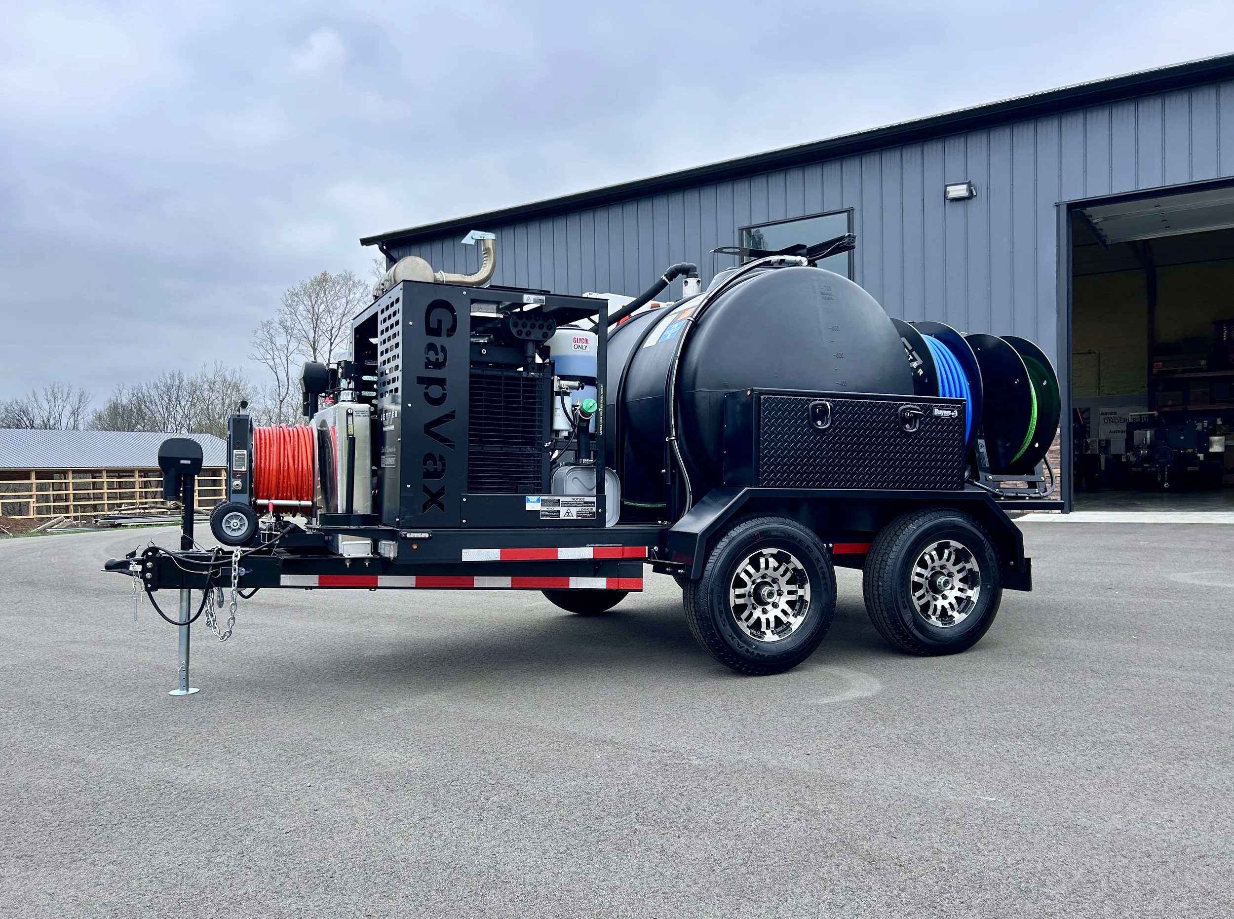 A gapvax g7 trailer jetter parked in front of the 502 Equipment service center in Lagrange, KY. 