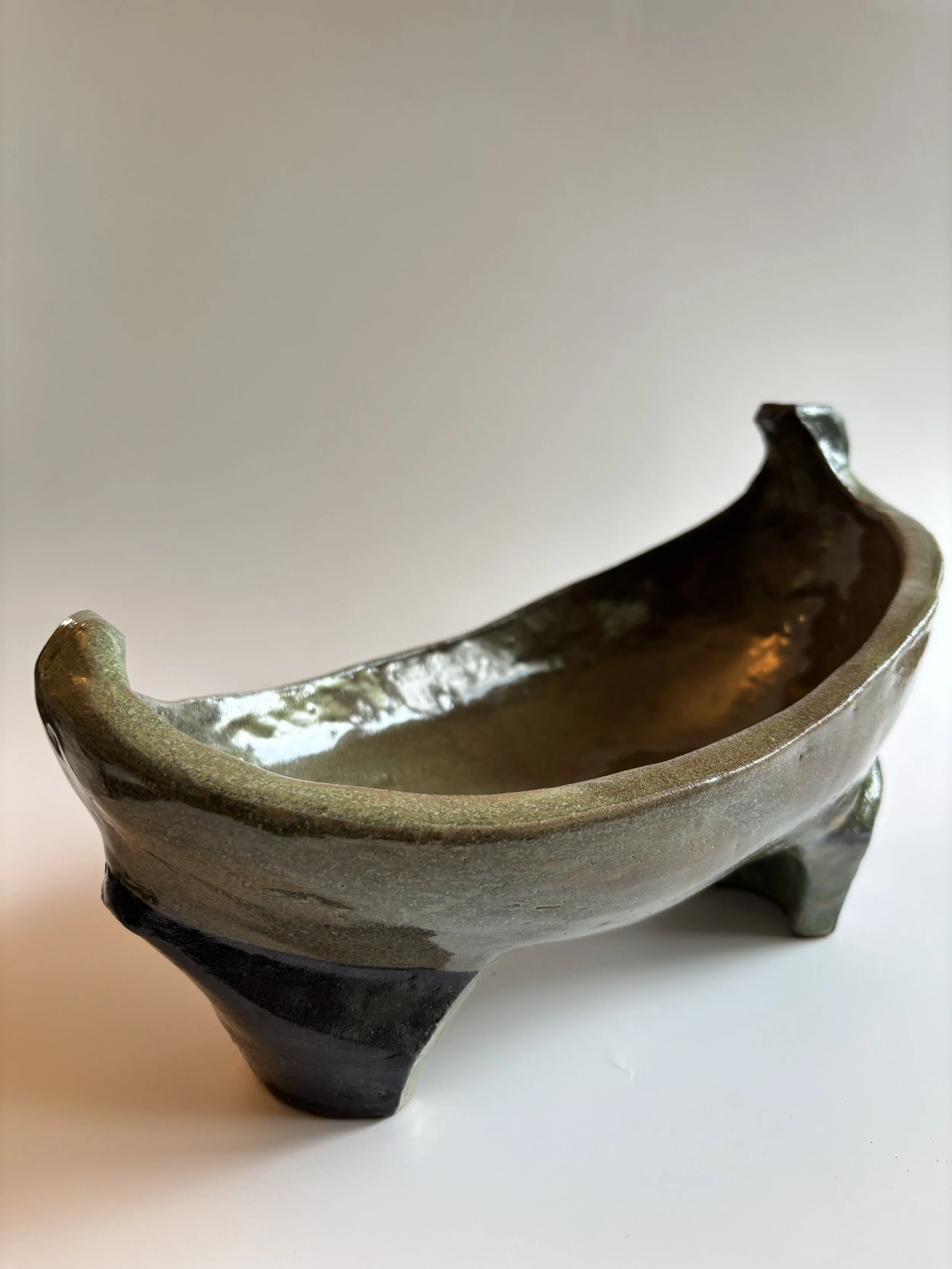 vessel with underglaze and sculpted foot