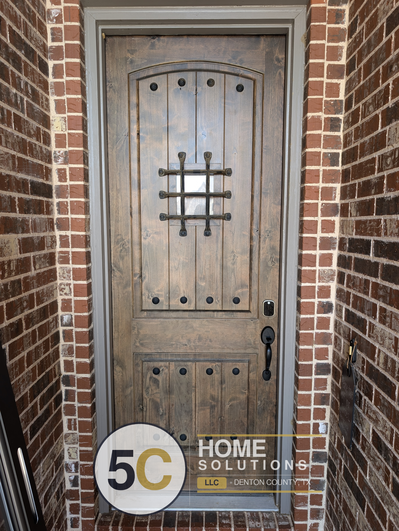 Rustic wood front door without storm door before installation - Handyman Services Denton TX