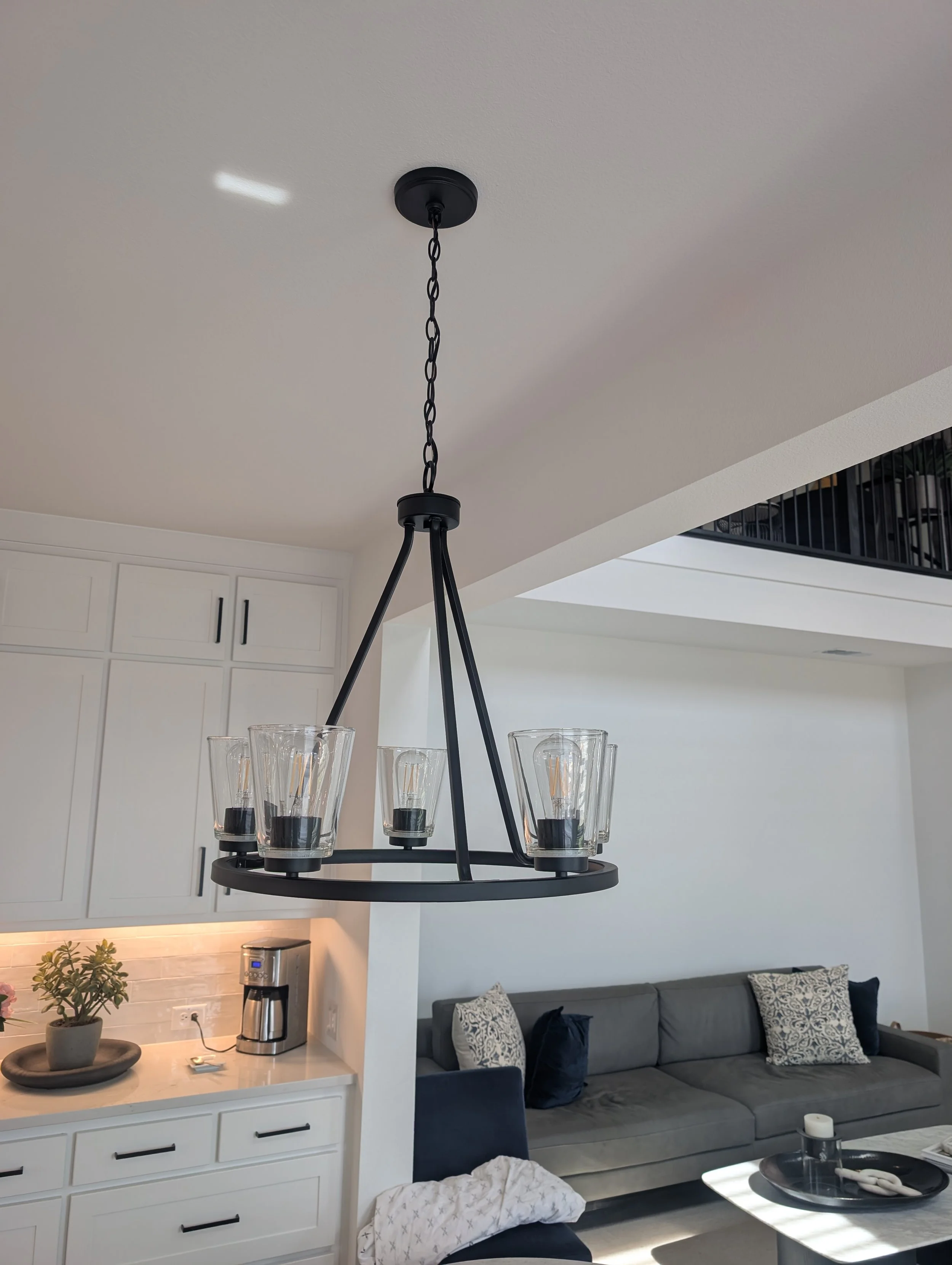 Dining chandelier light replacement before - The Colony