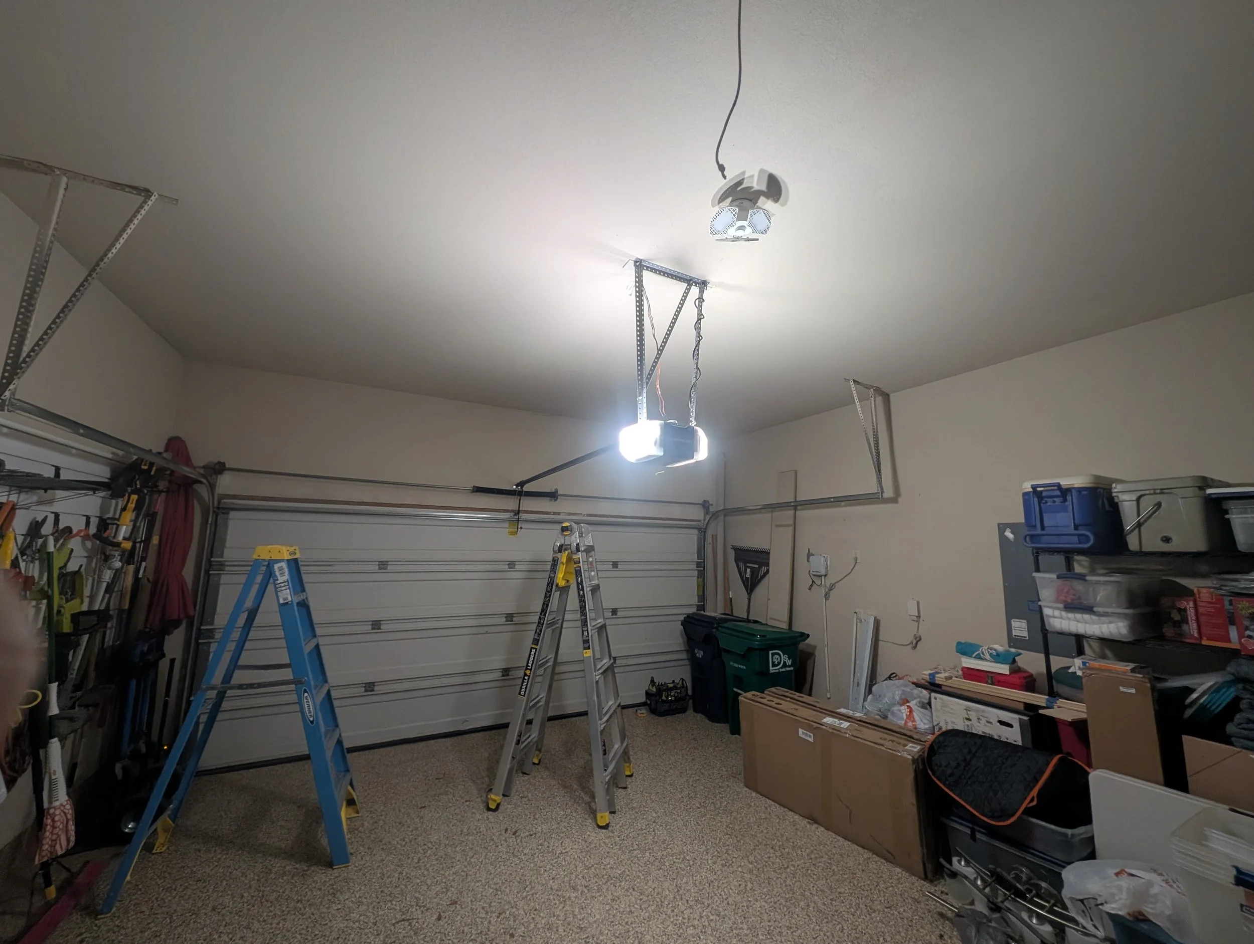 Garage ceiling in Denton, TX prior to overhead shelving being put in.