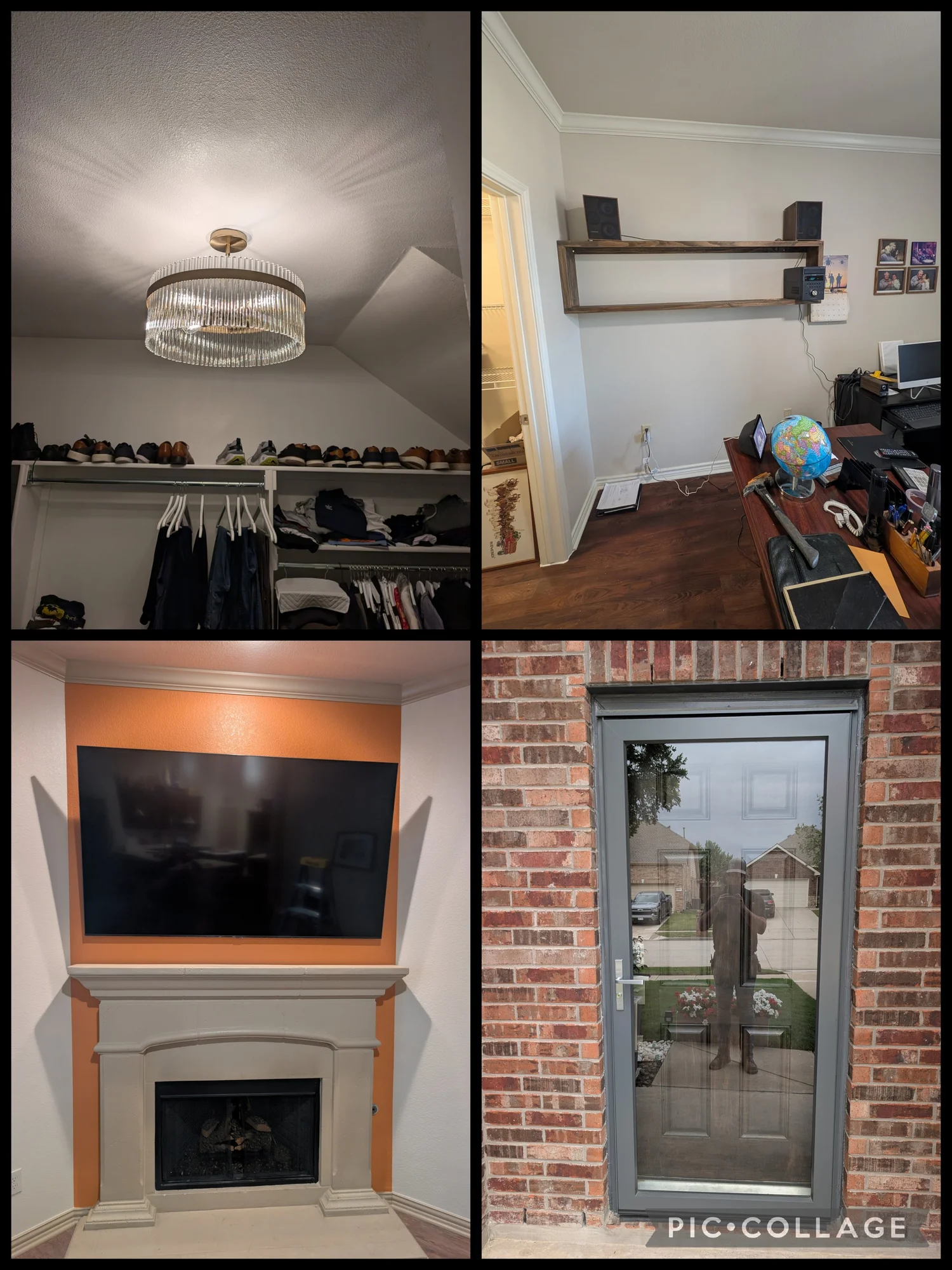 Handyman services including light fixtures, shelving, fireplace surround, and door replacement by 5C Home Solutions Denton TX