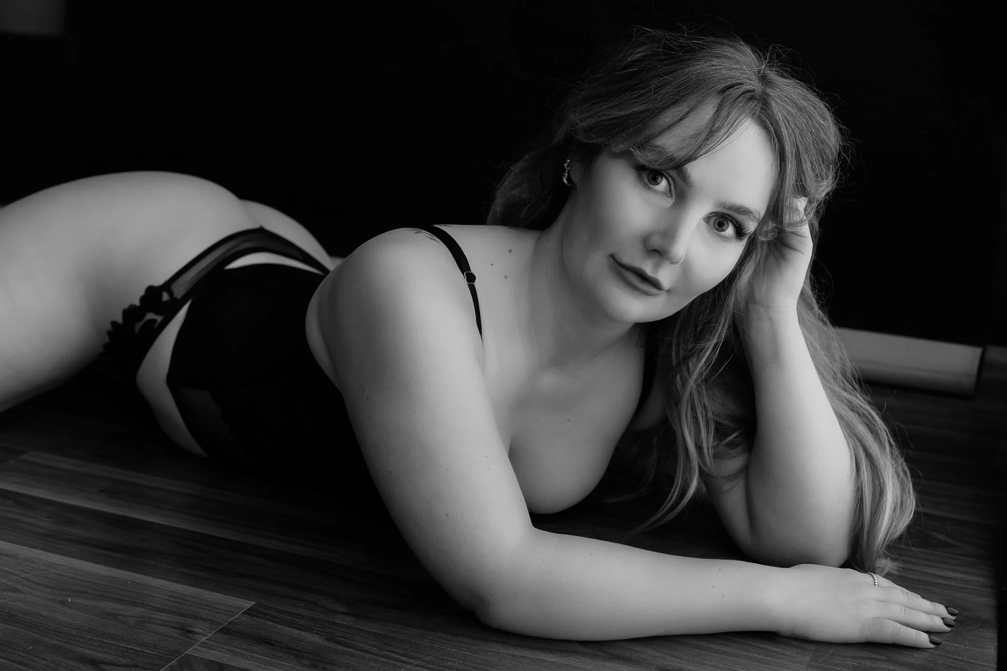 "Moody close up portrait in Shropshire boudoir studio"