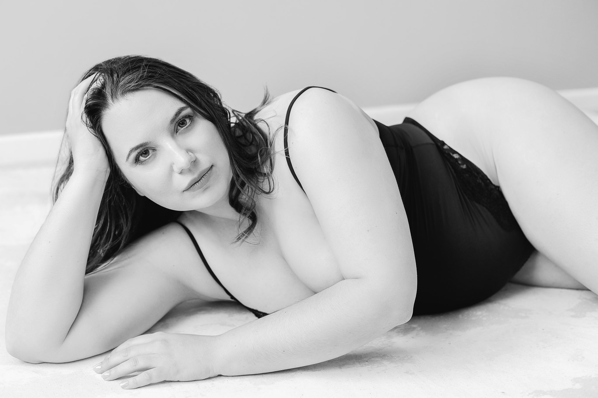 "Soft & intimate boudoir portrait in Shrewsbury studio" 