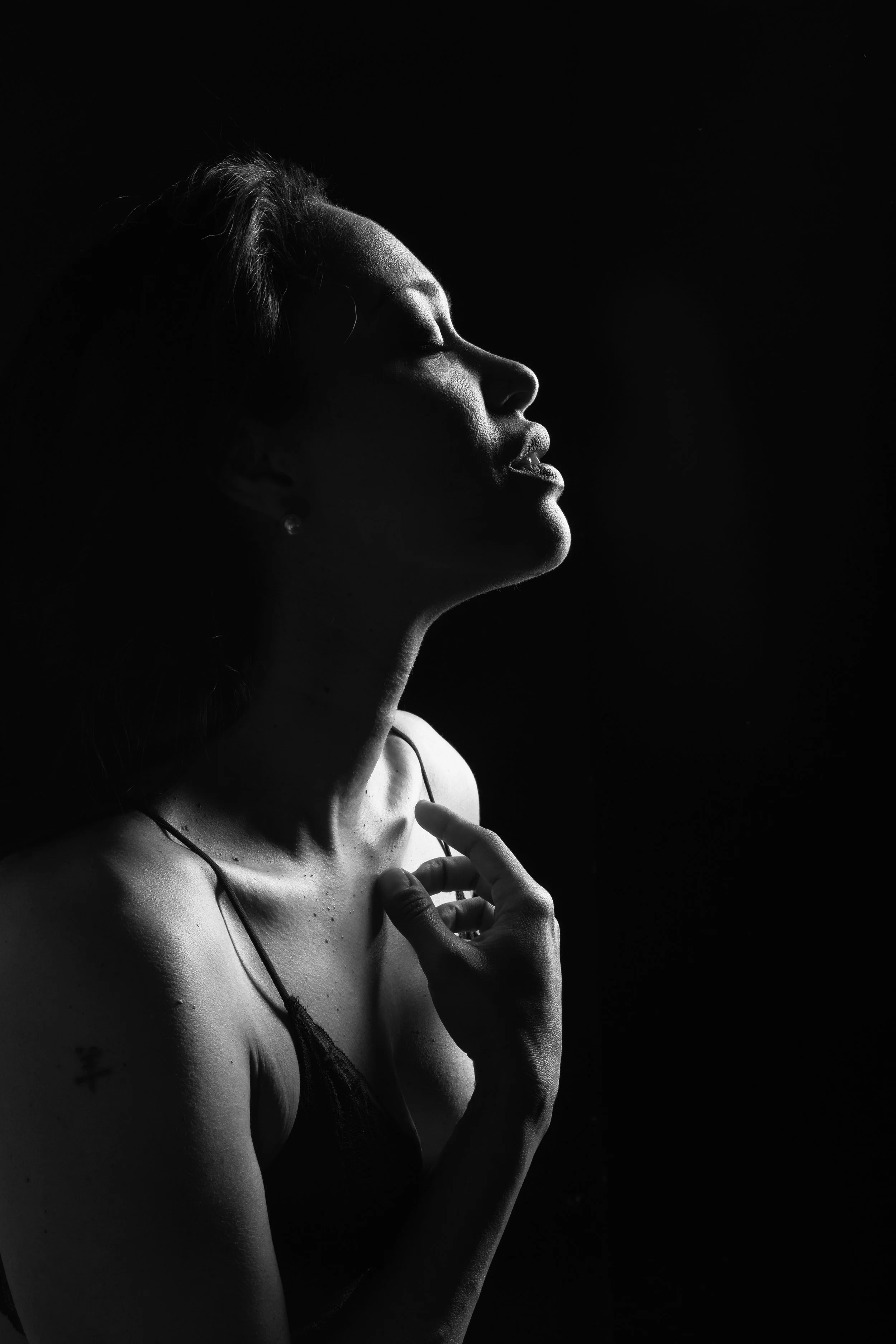 Dark & moody boudoir portrait Shropshire studio.