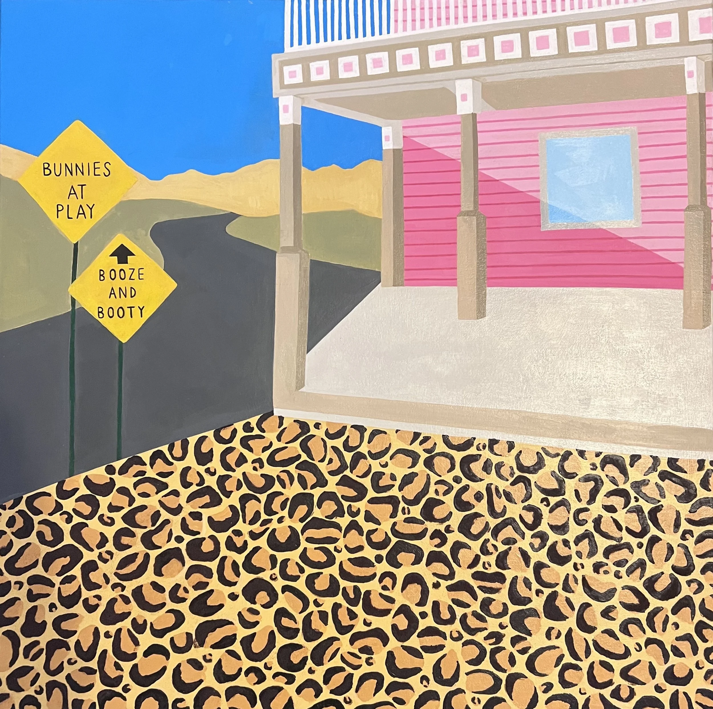 Moonlite Bunny Ranch, Mixed Media on Canvas 24" x 24"