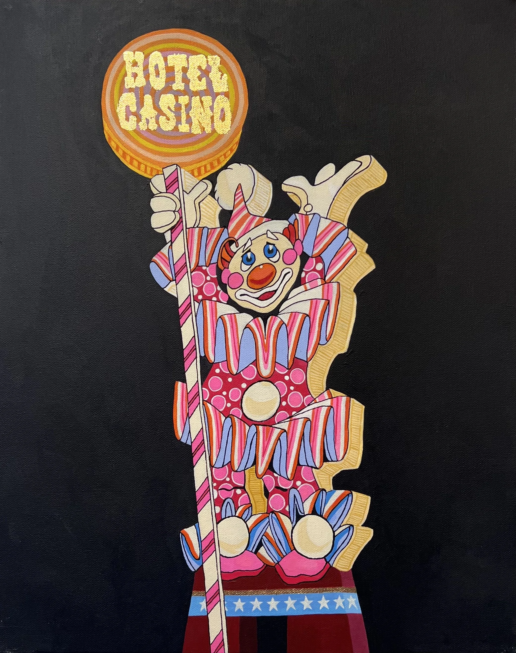 Circus Circus, Acrylic and Gold Leaf on Canvas 16" x 20" 2023