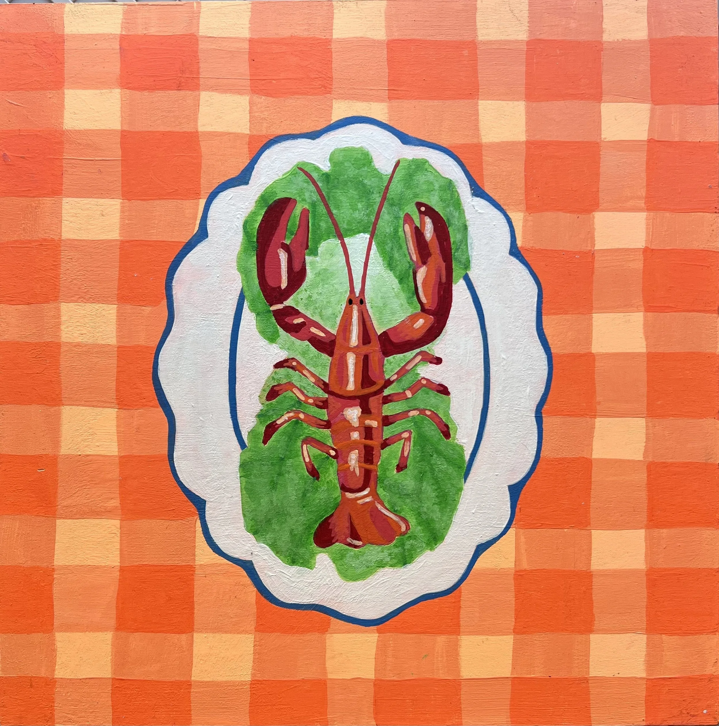 Lobster Dinner, Acrylic on Panel 12" x 12" 2024