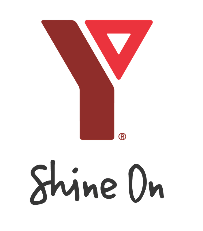 The YMCA logo with a red and black YMCA symbol and the phrase "shine On" written below in black handwritten script.