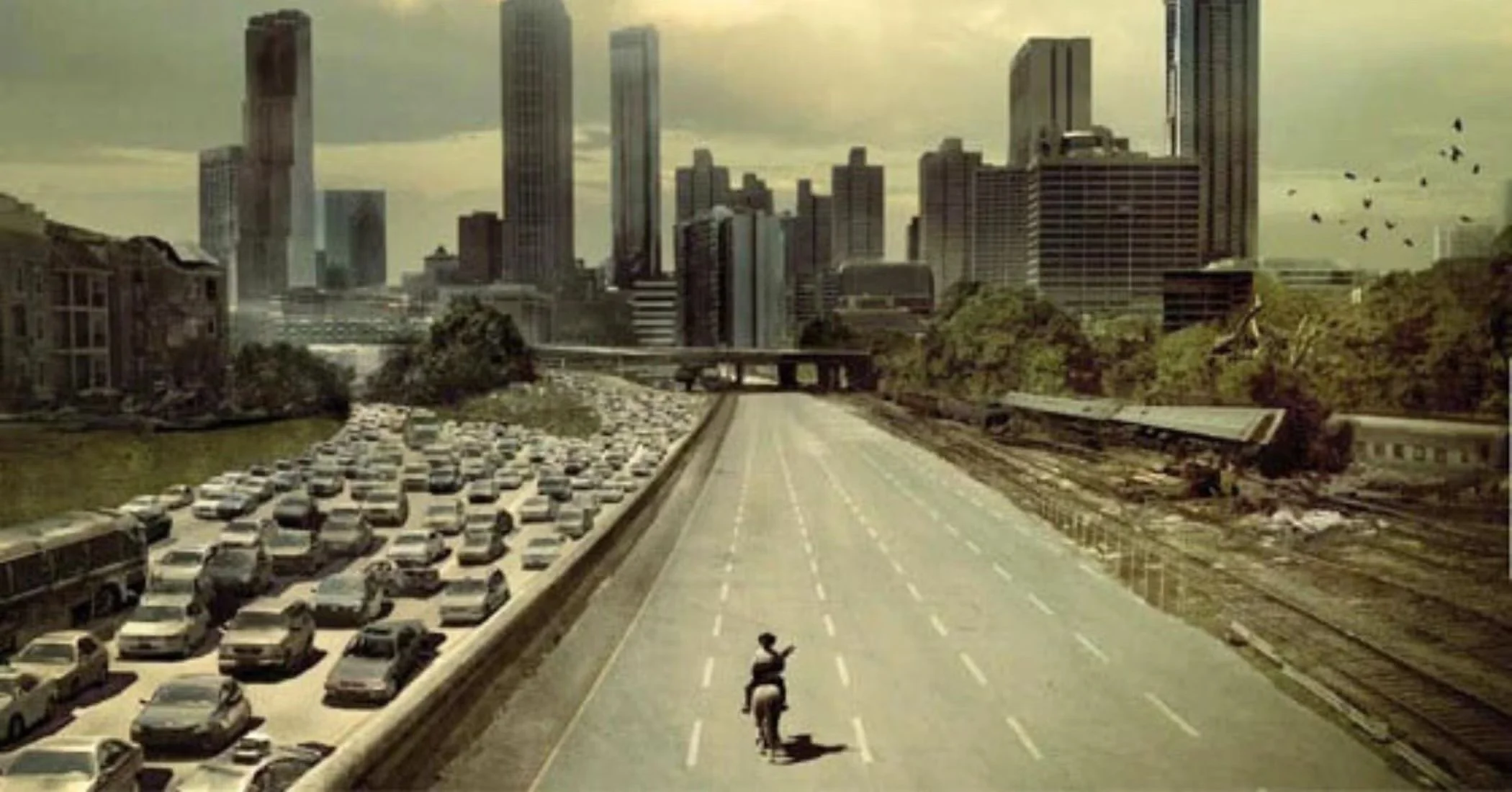 A post-apocalyptic scene from The Walking Dead