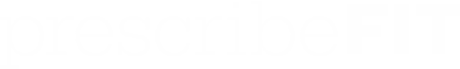 Close-up of the words "prescribeFIT" in white text on a black background.