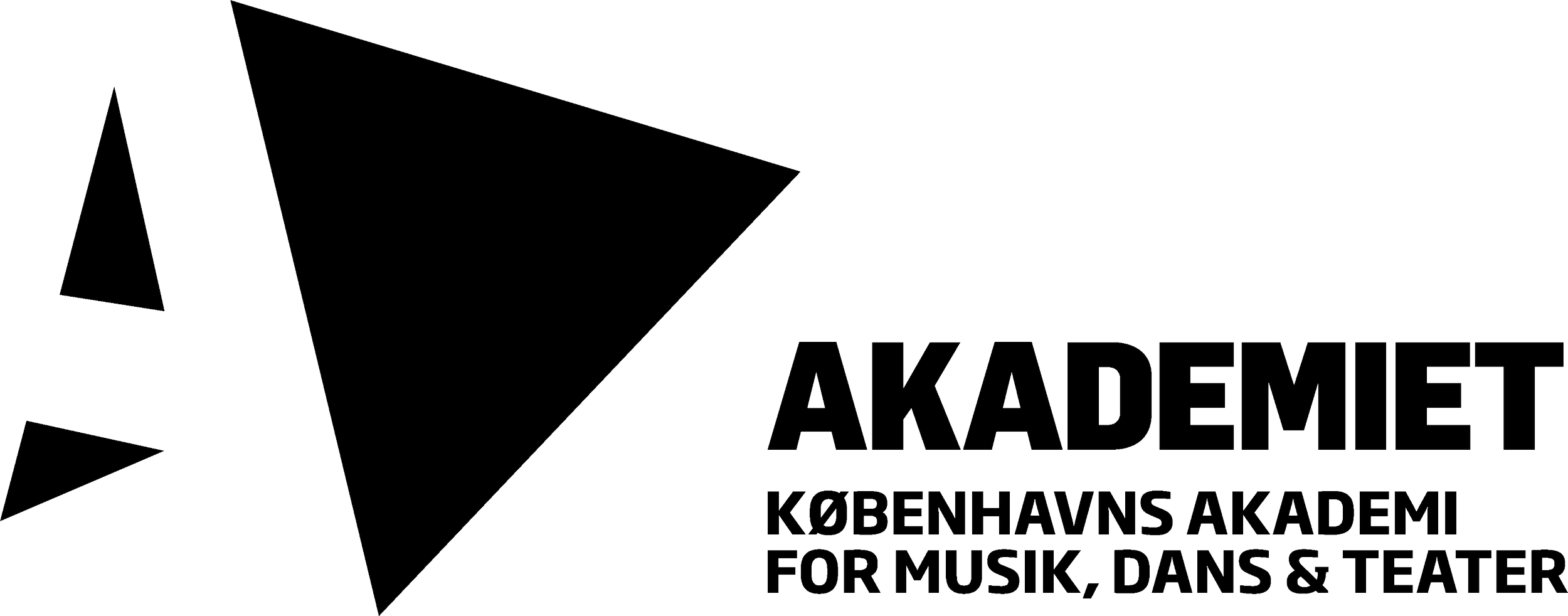 Logo for Københavns Akademi for Musik, Dans og Teater, med et stiliseret tre-dimensionelt femkantet punktdiagram i sort og hvidt.