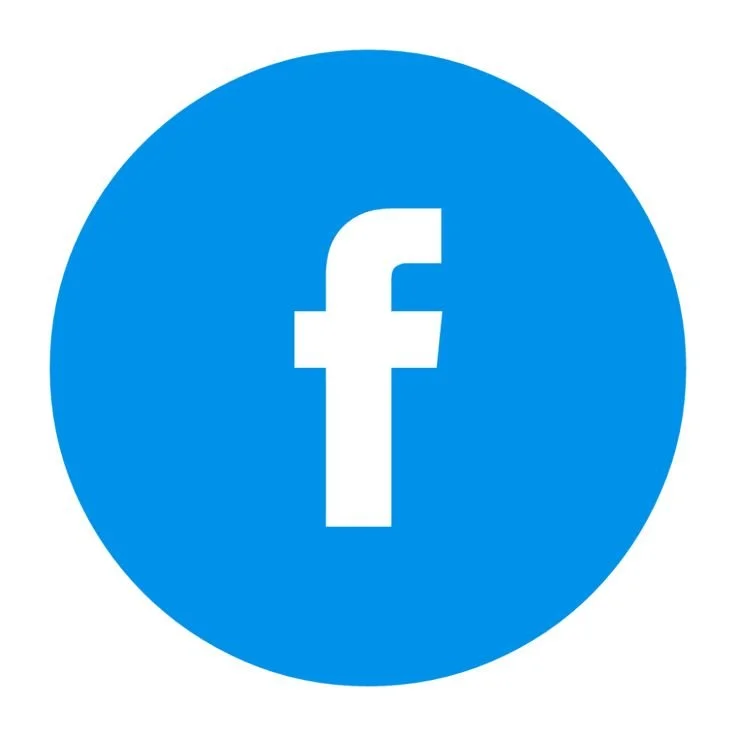 Facebook logo with white 'f' on a blue circular background.