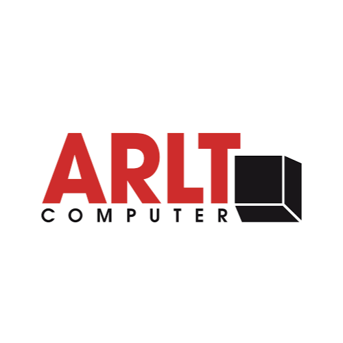 Logo mit dem Text 'ARLT Computer' und einem schwarzen 3D-Quadrat daran.