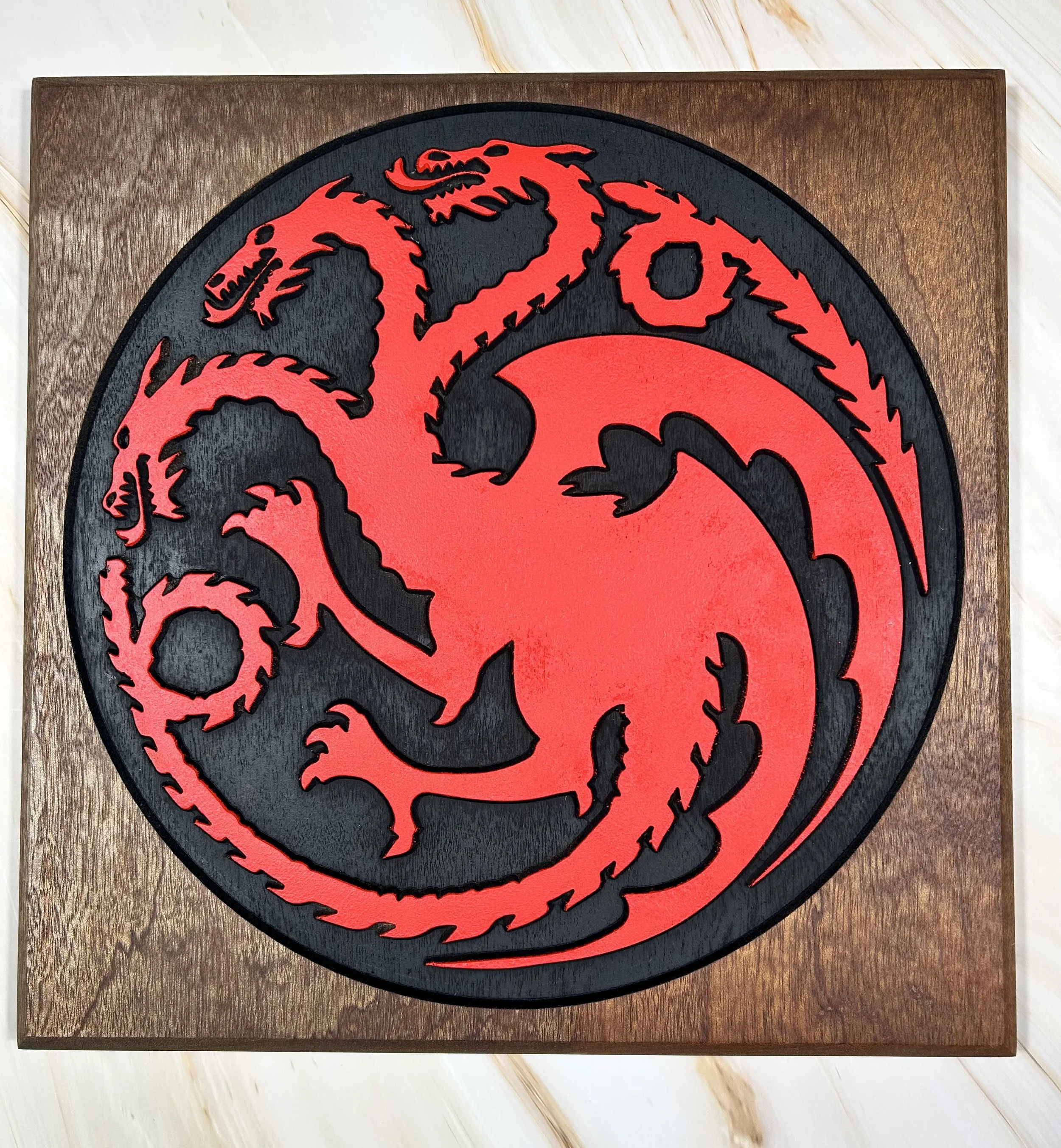 Three-Headed Red Dragon Plaque, Game of Thrones Inspired