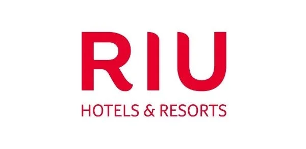 Logo of RIU Hotels & Resorts with the text 'RIU Hotels & Resorts' in red on a white background.