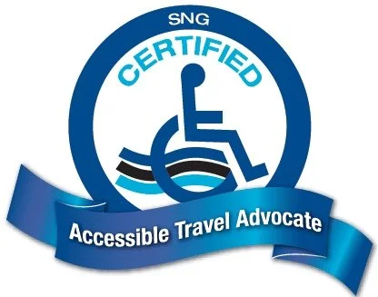 Certified Accessible Travel Advocate badge with SNG logo and wheelchair icon