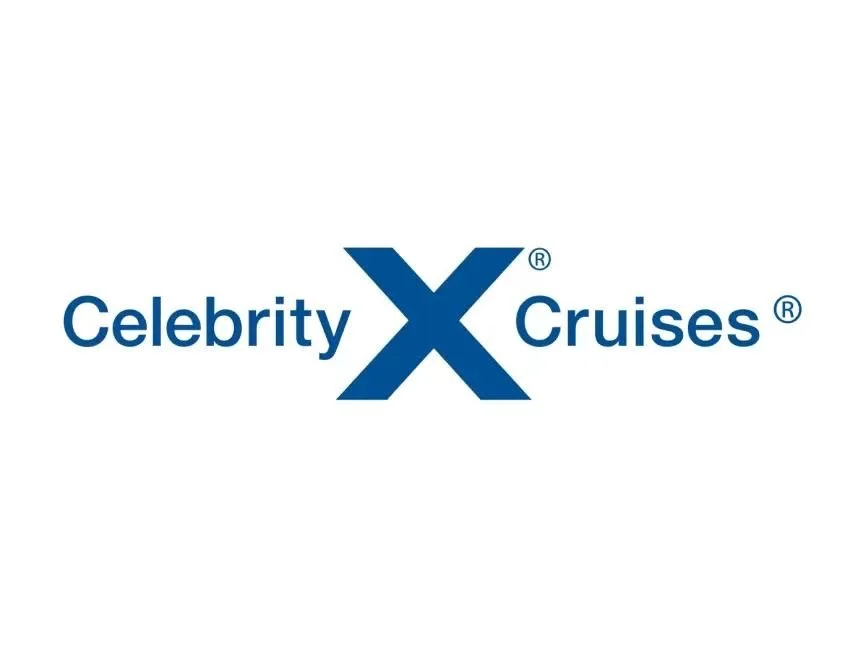 Celebrity Cruises logo with the text 'Celebrity X Cruises' in blue, featuring a large 'X' in the center.