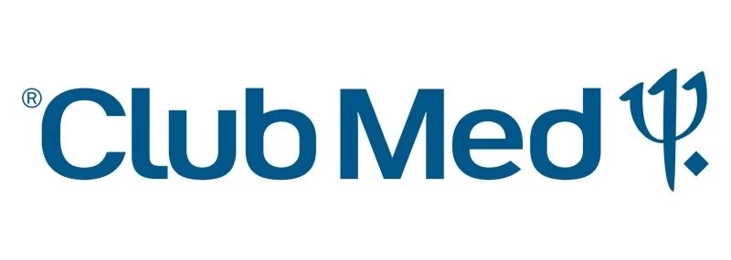 Club Med logo in blue text with a trident symbol on a white background.