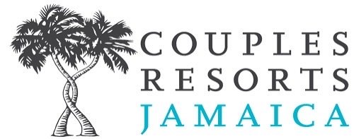 Logo for Couples Resorts Jamaica featuring two palm trees and text in black and blue.