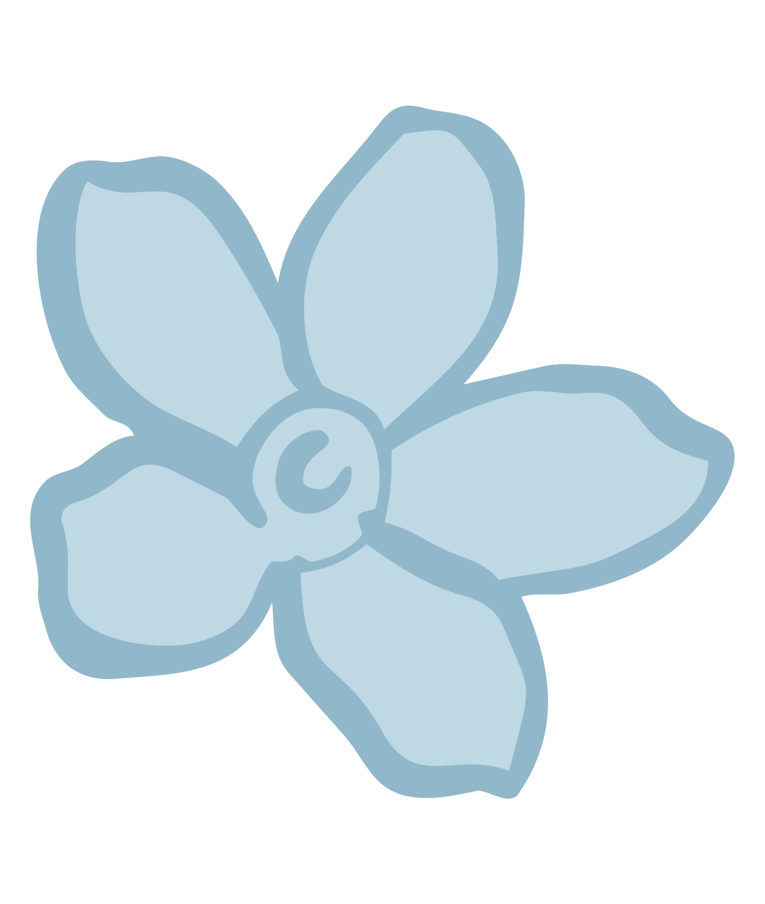 A light blue colored cartoon flower with five petals and a small circular center.