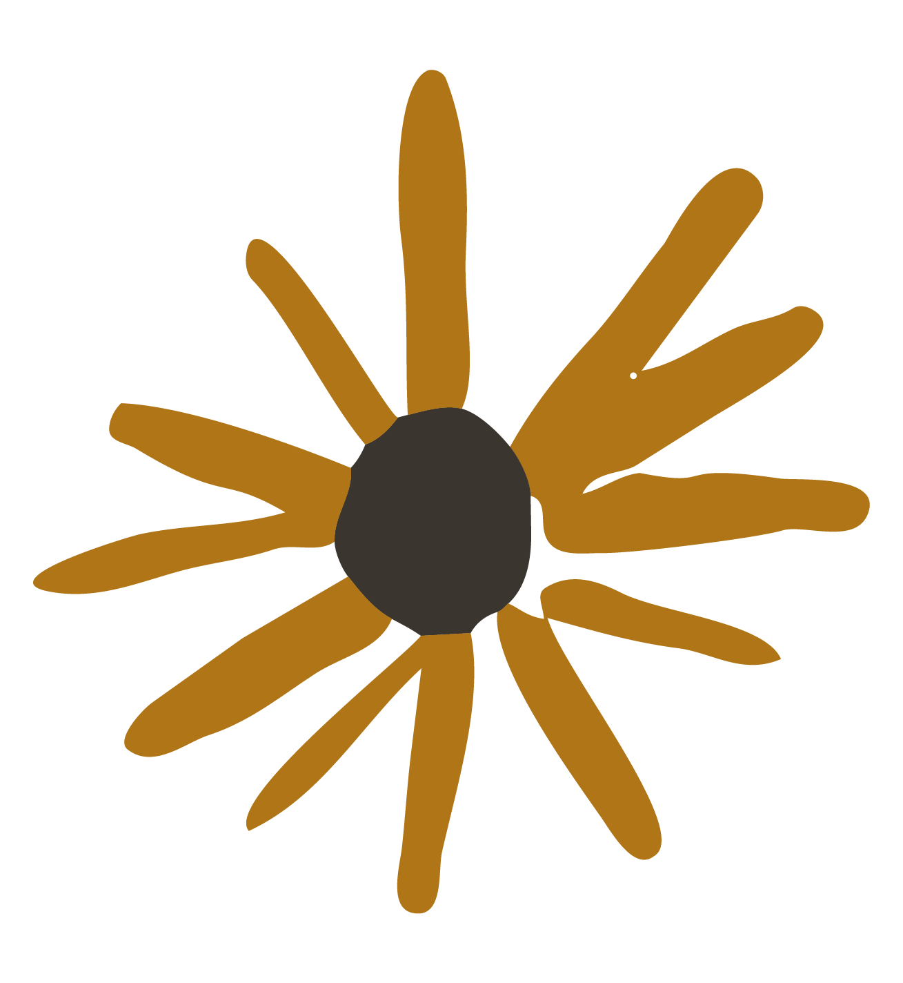 Digital drawing of a brown and black spider with a black circular body and multiple brown legs on a black background.